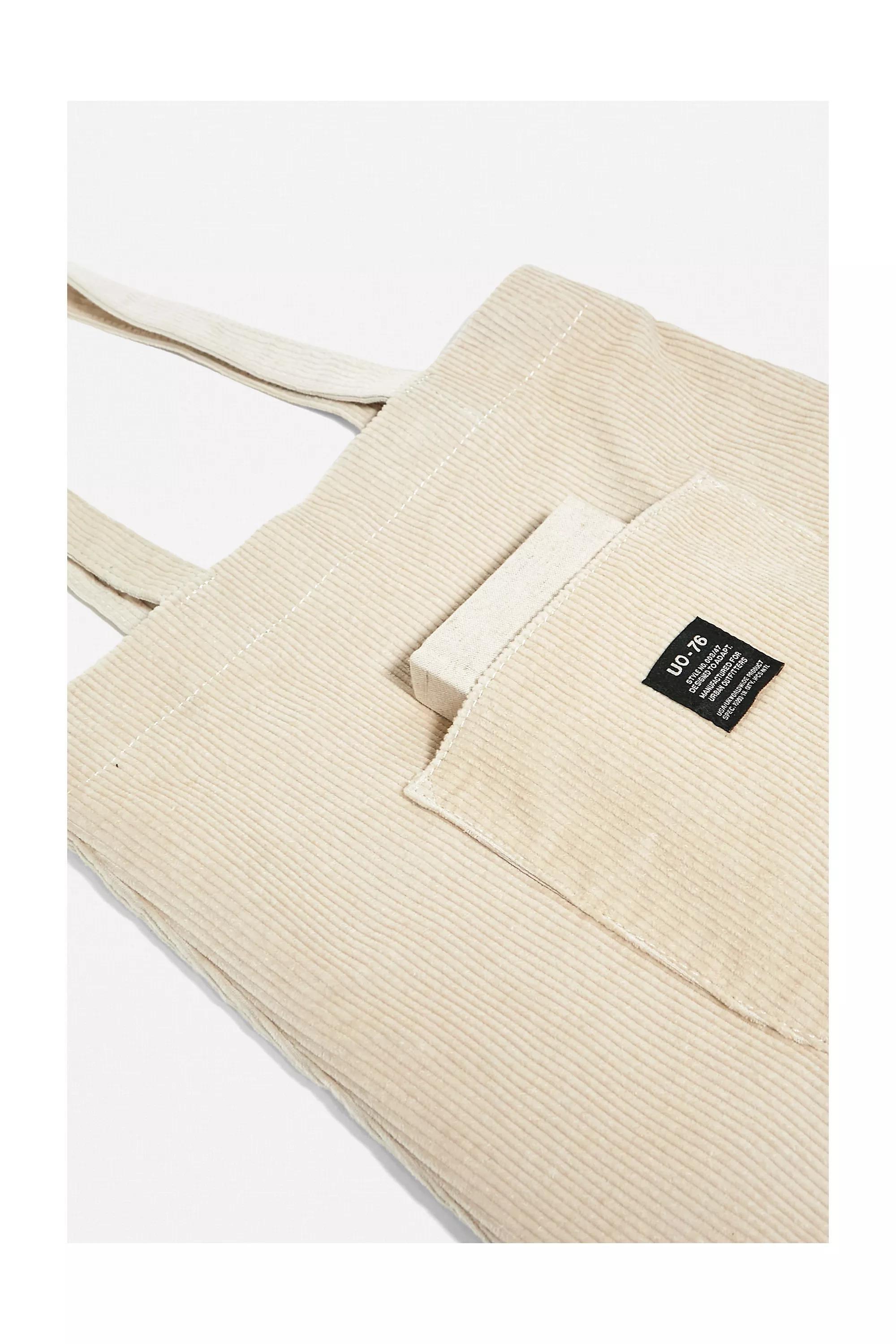Cream Corduroy Pocket Tote Bag, IVRY, large image number 3
