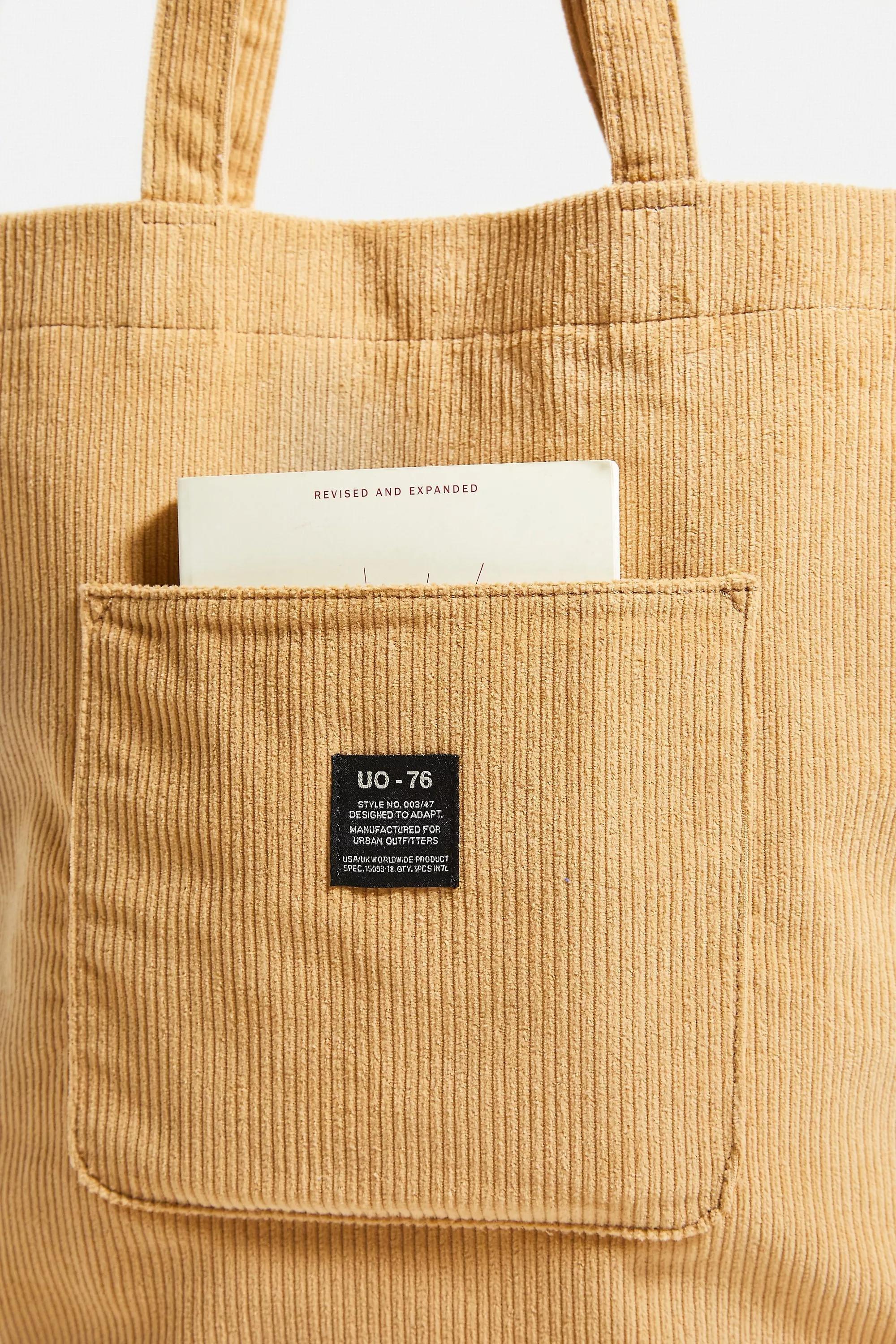 Beige Corduroy Pocket Tote Bag, , large image number 3