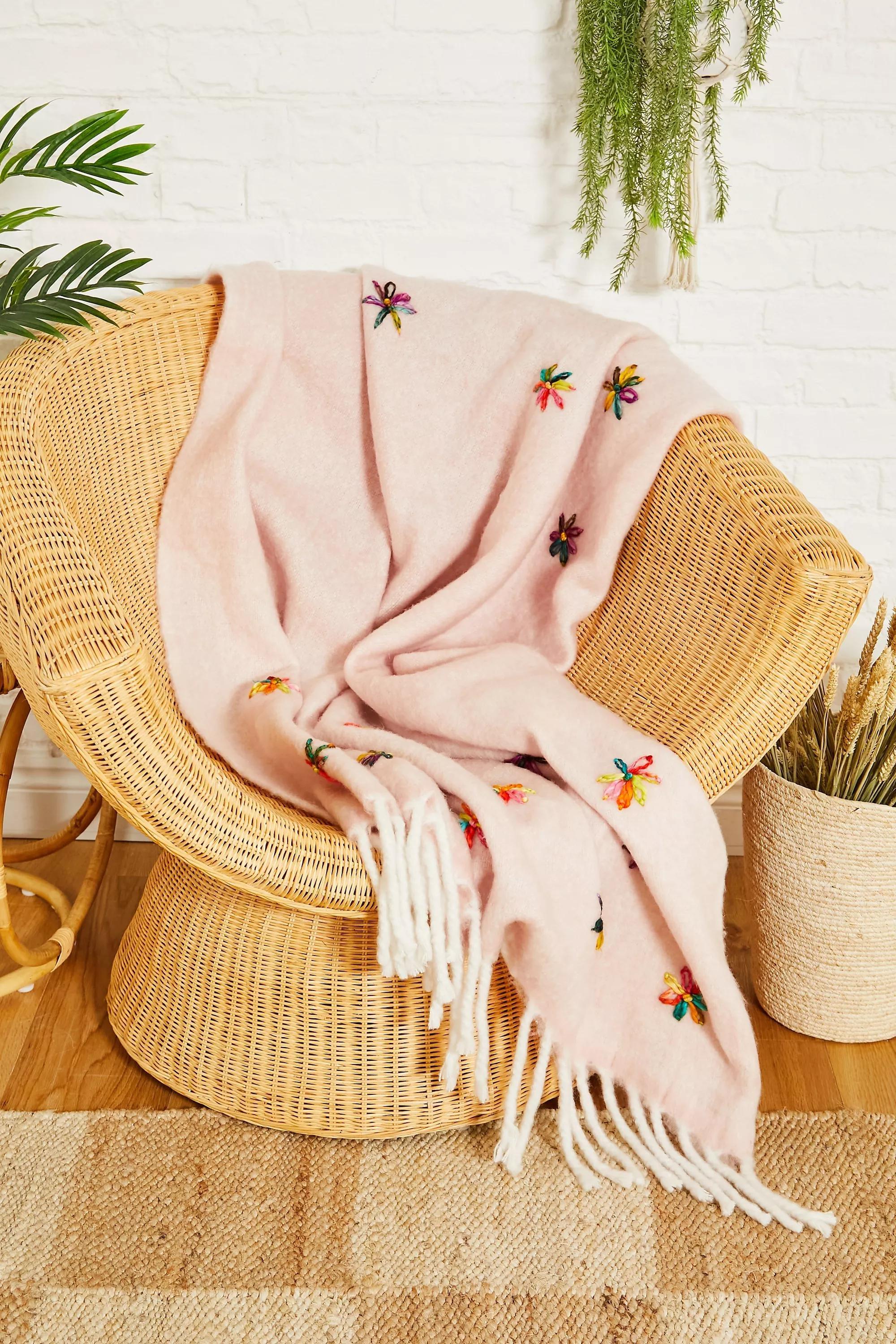 Urban Outfitters - Pink Floral Throw Blanket