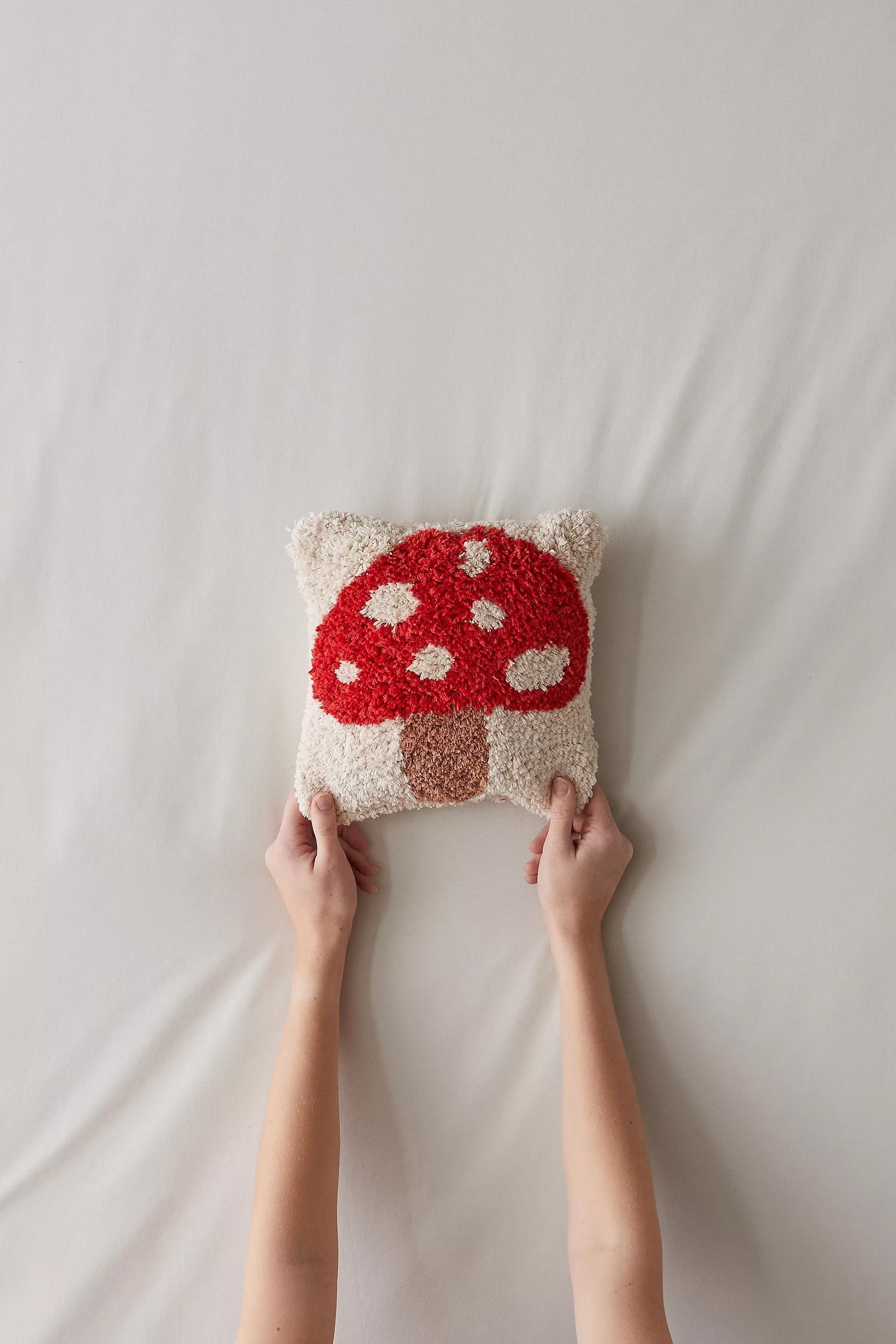 Red Mini Mushroom Tufted Square Cushion, RED, large image number 0