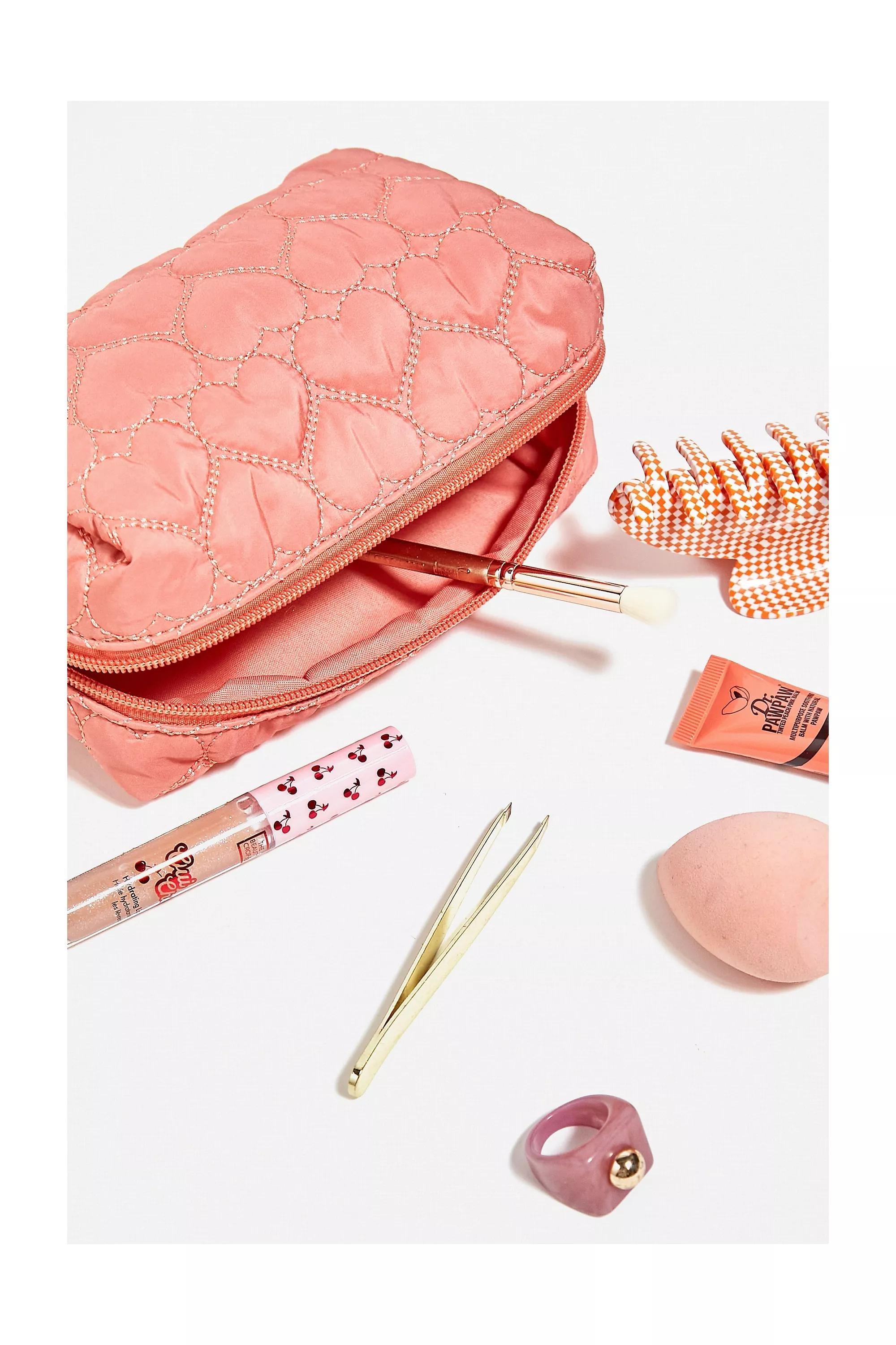 Pink Quilted Heart Makeup Bag, , large image number 3