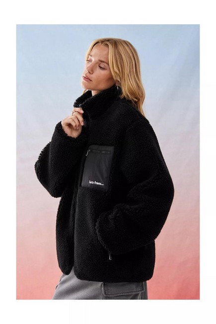 Urban Outfitters - Black Iets Frans... Zip-Up Pocket Teddy Fleece Jacket