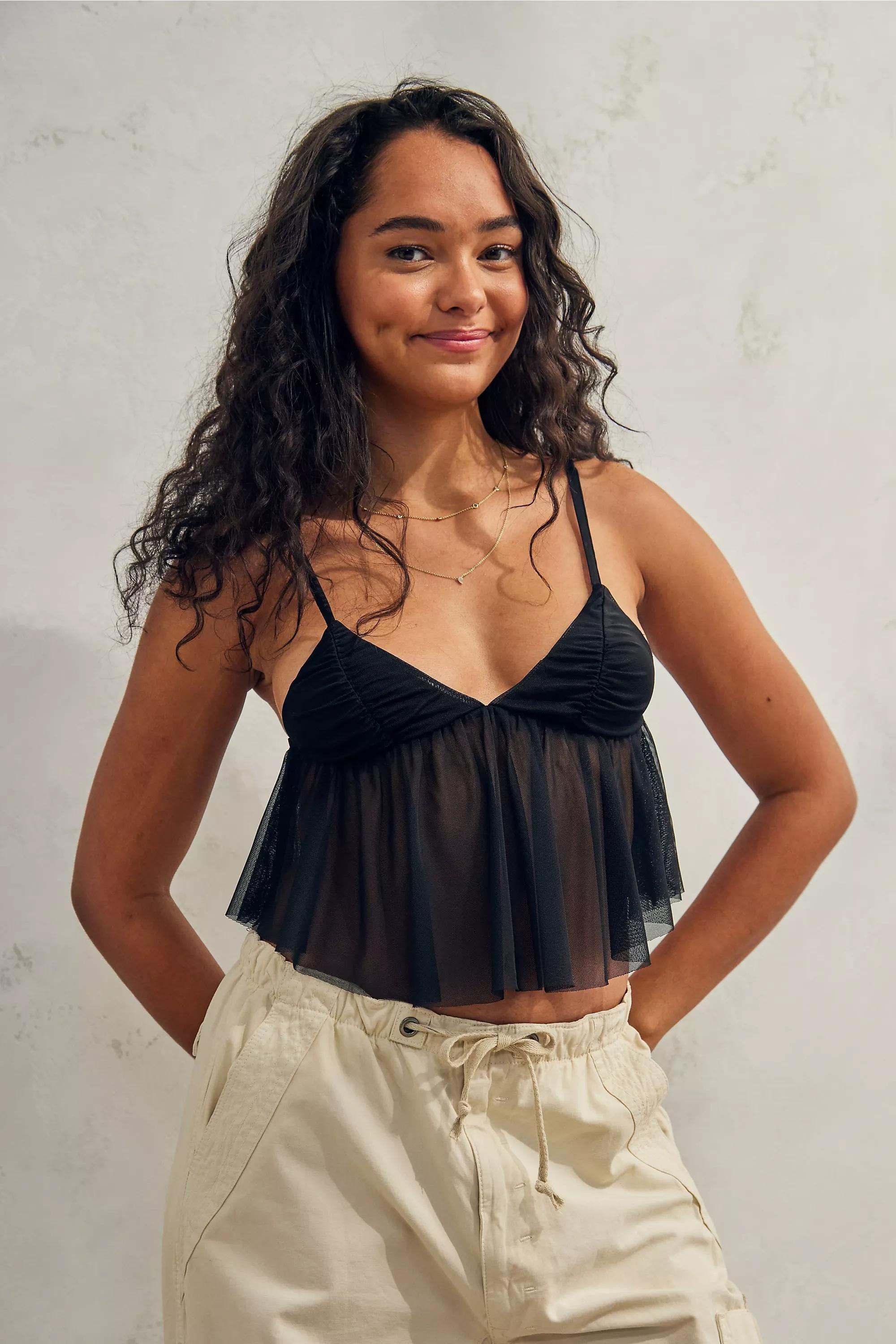 Black Uo Lila Mesh Babydoll Cami Top, , large image number 0