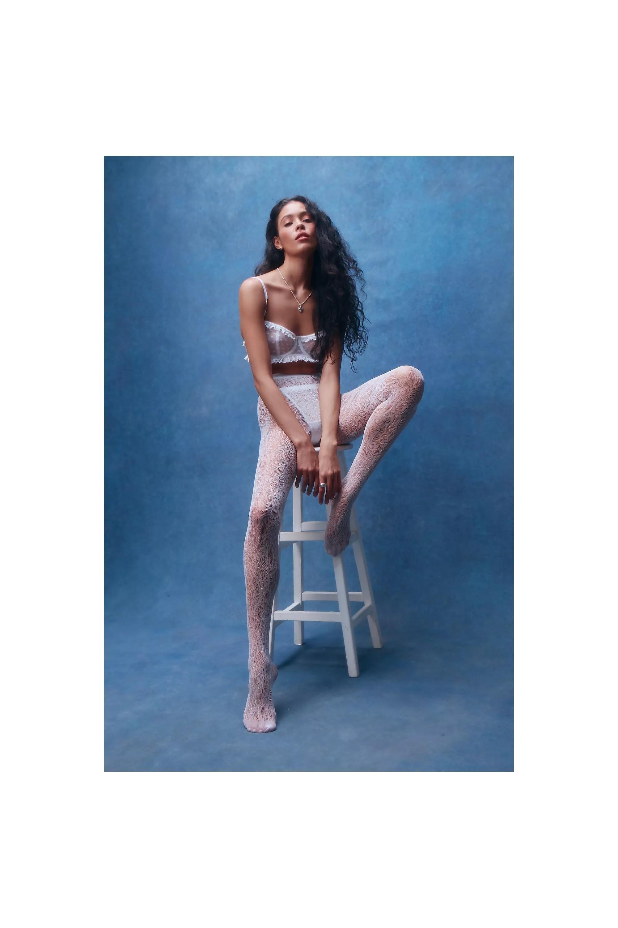 WHT Out From Under Floral Lace Tights, , large image number 0