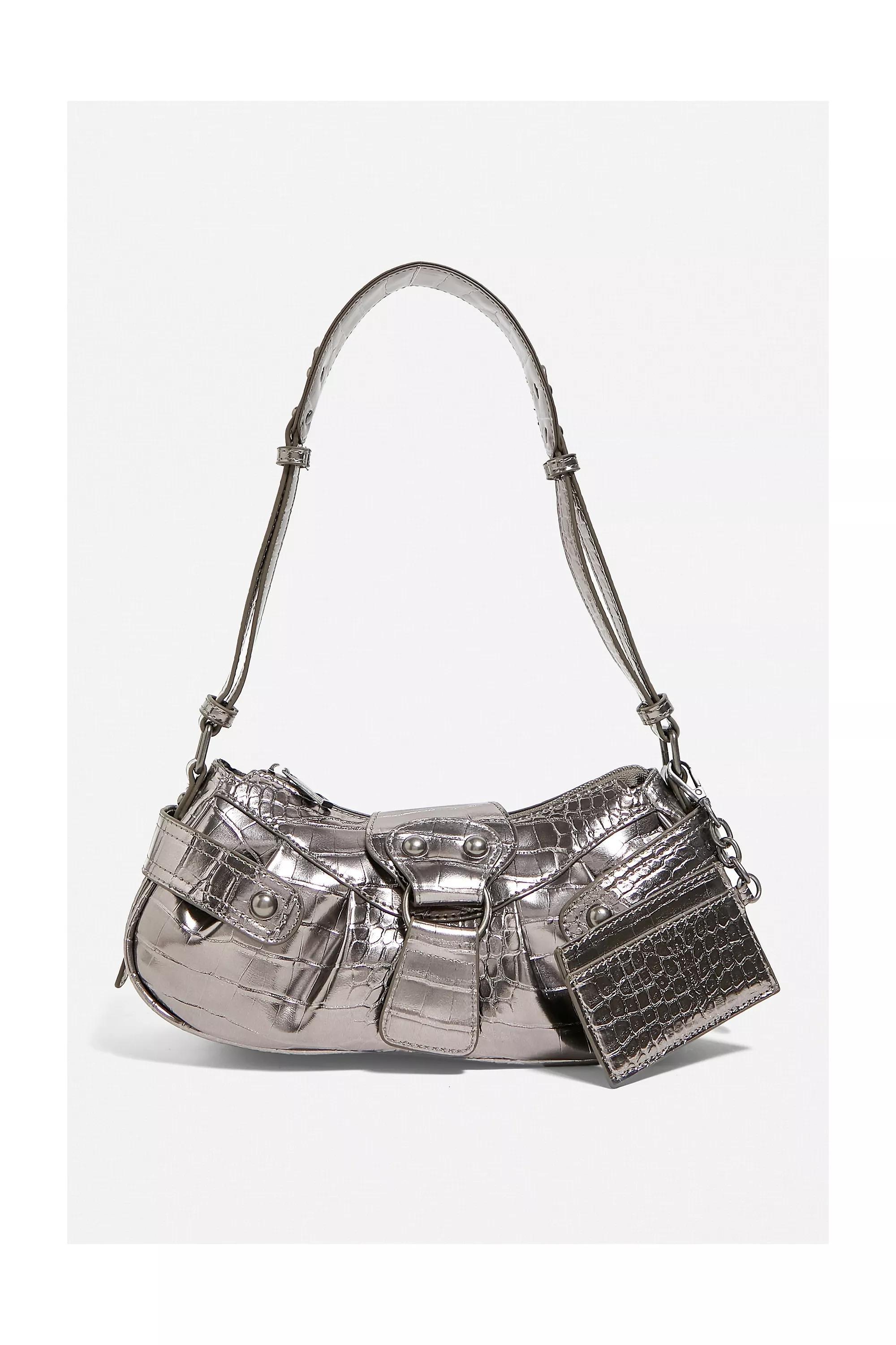 Silver Y2K Biker Shoulder Bag, , large image number 0