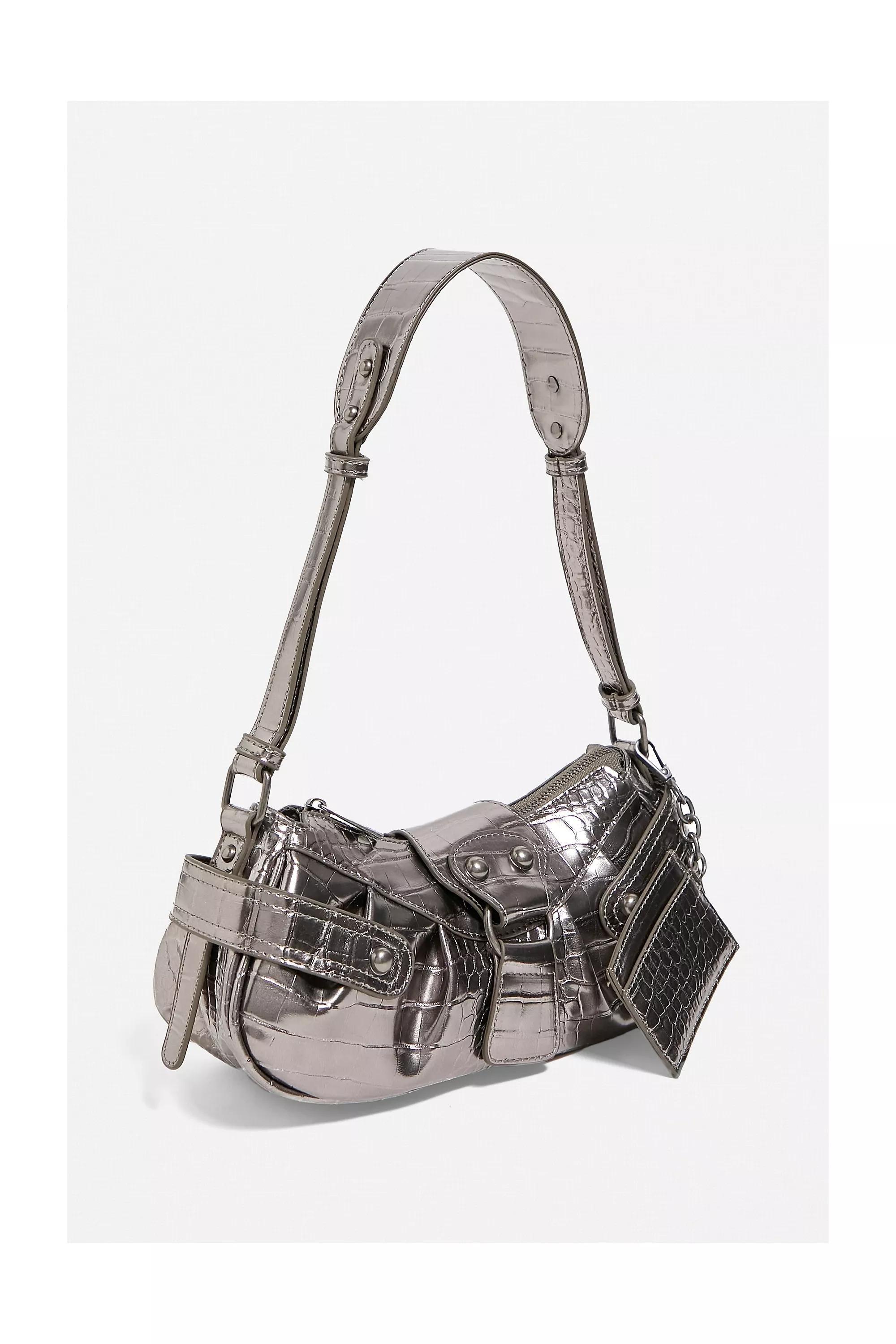 Silver Y2K Biker Shoulder Bag, , large image number 1