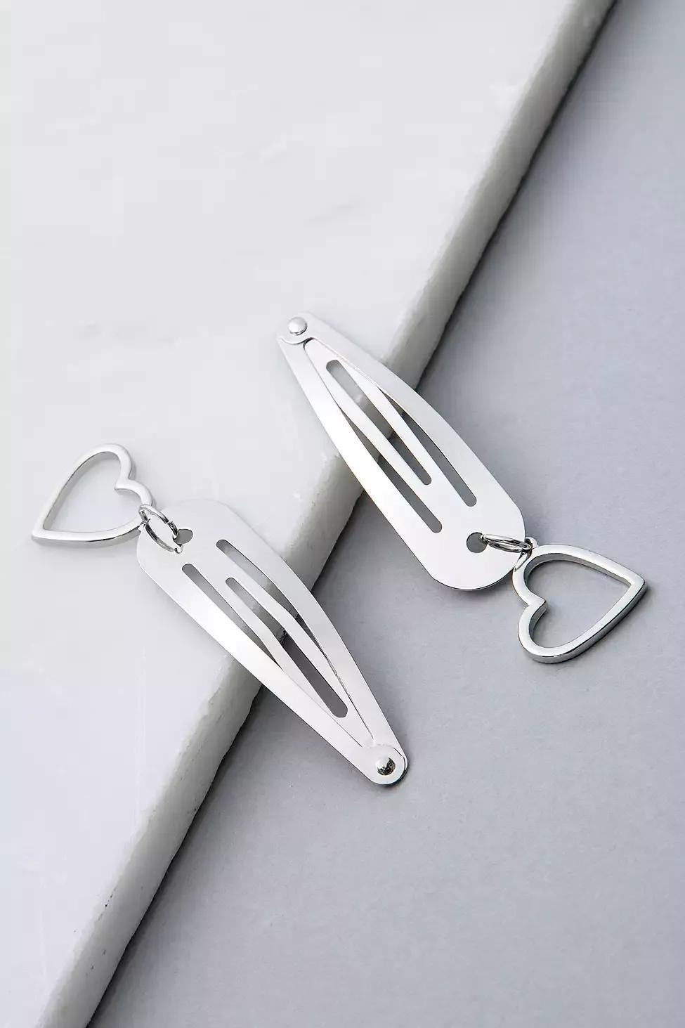 Silver Heart Charm Snap Clips 2-Pack, , large image number 0