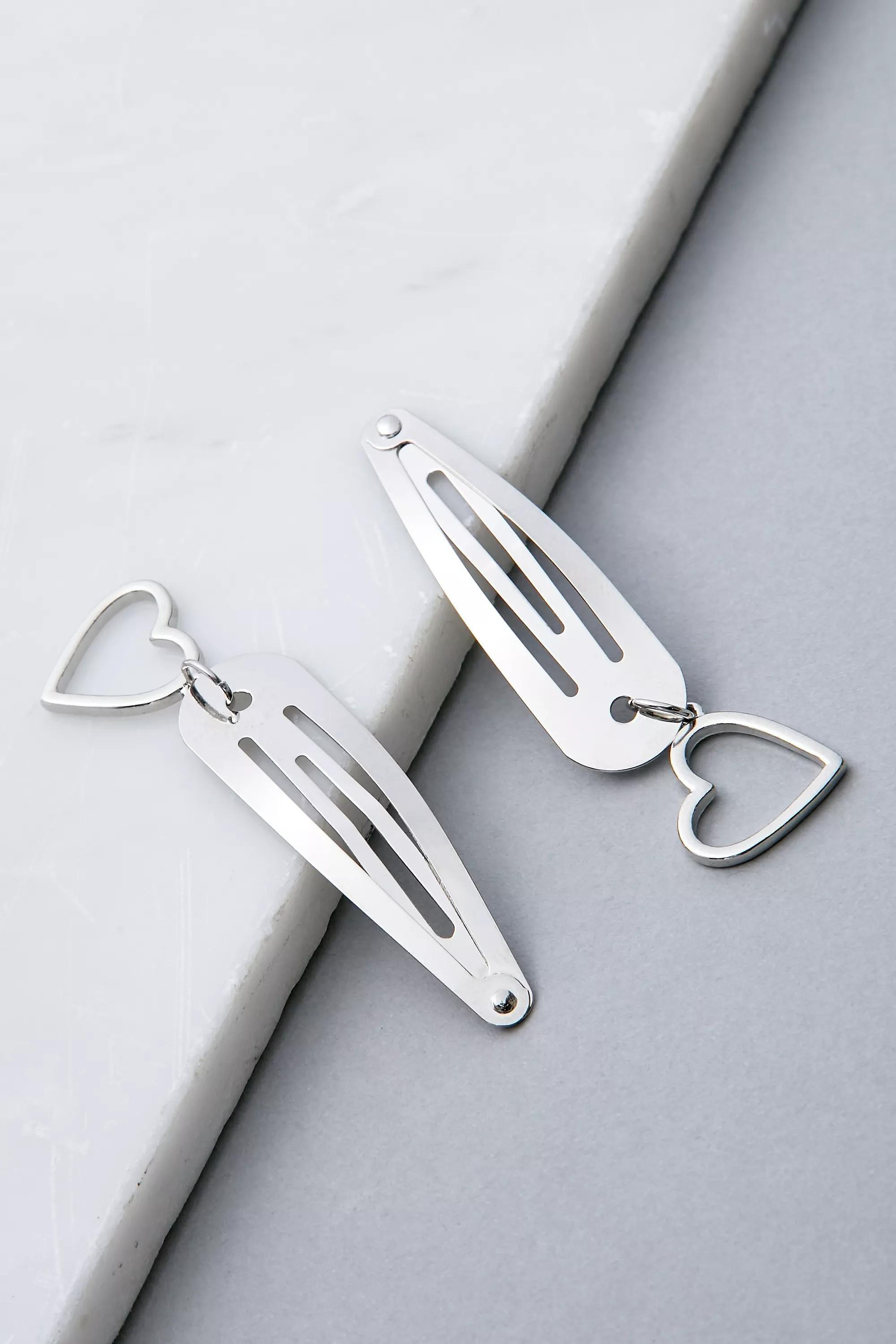 Silver Heart Charm Snap Clips 2-Pack, , large image number 3