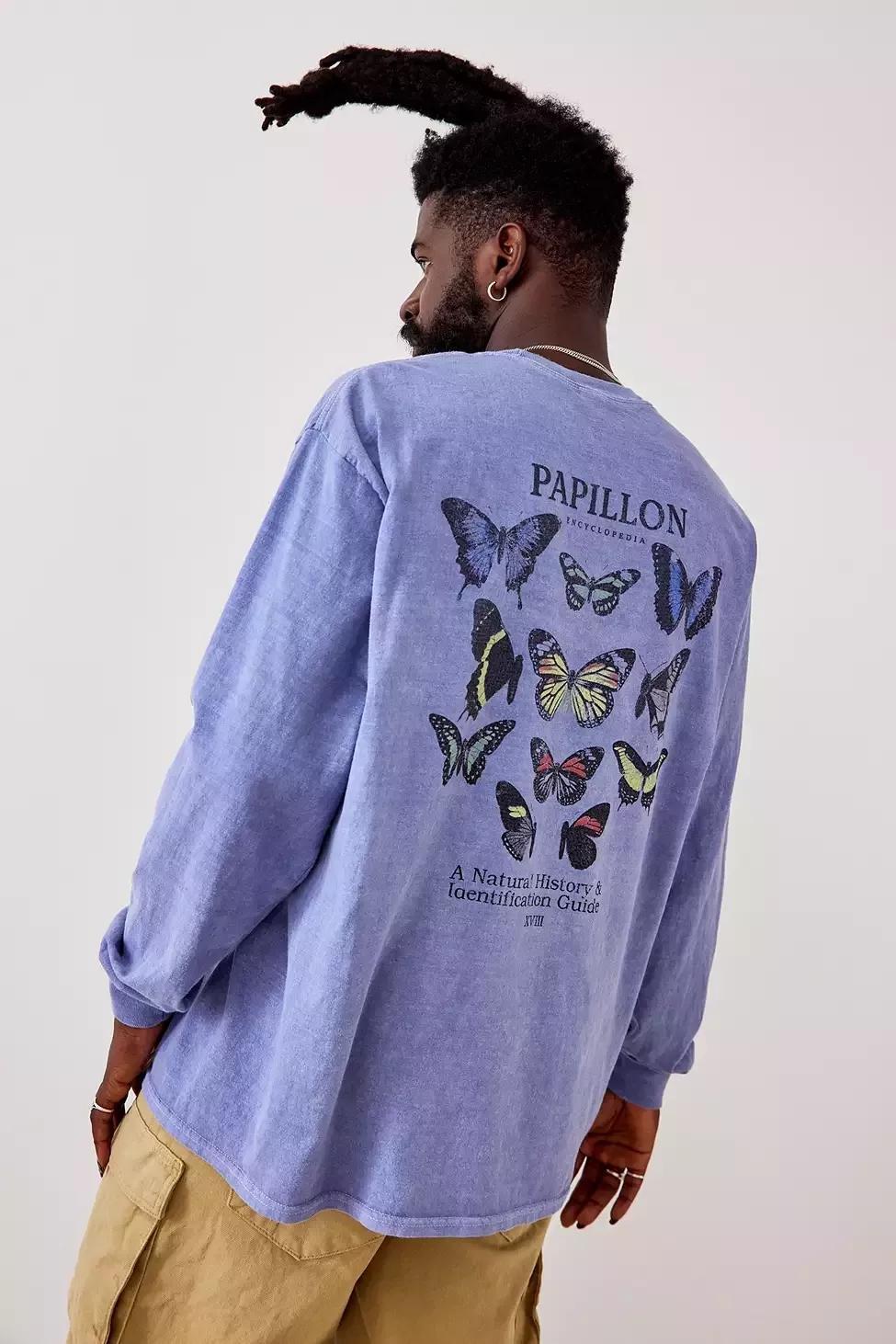 Blue Papillion Long-Sleeves T-Shirt, , large image number 1