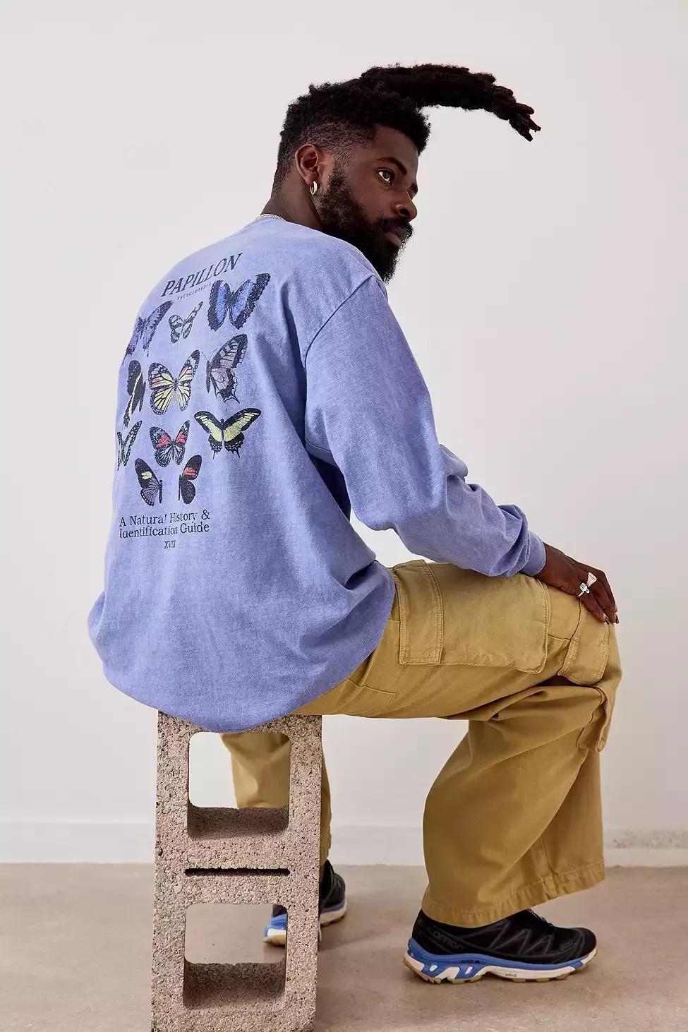 Blue Papillion Long-Sleeves T-Shirt, , large image number 7