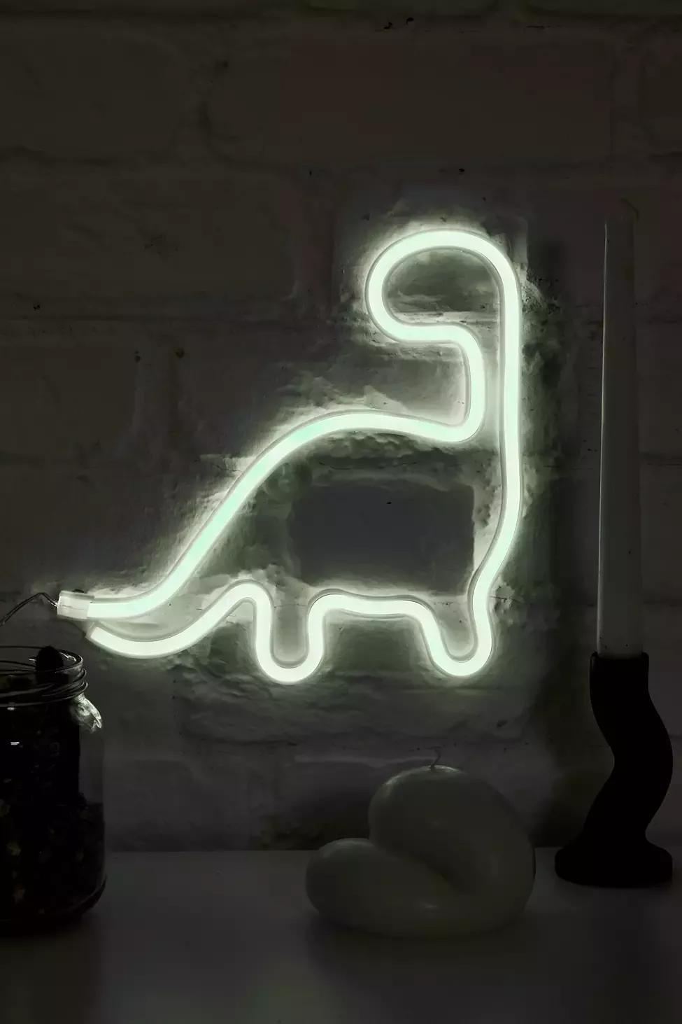 White Mini Led Dinosaur Neon Sign, , large image number 0