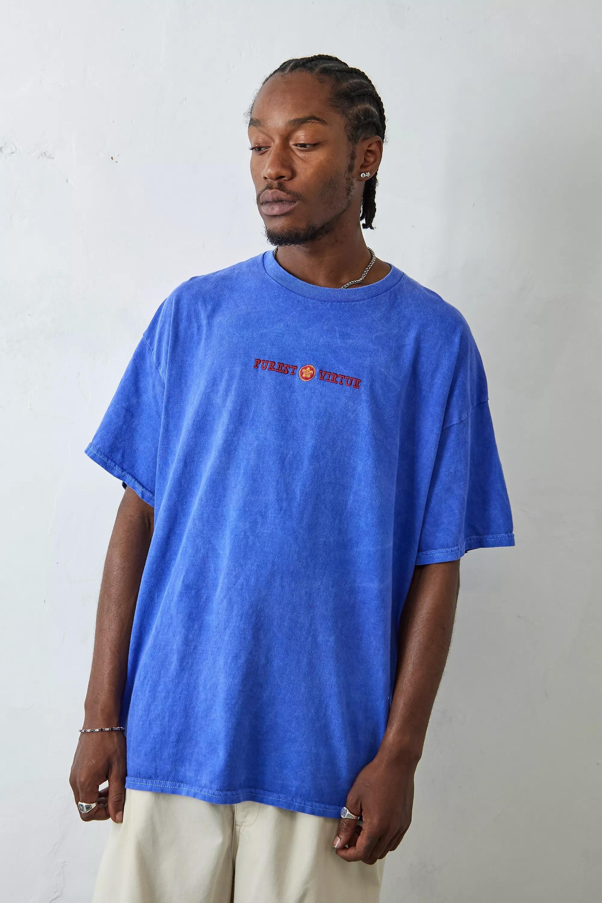 Blue Purest Virtue Embroidered T-Shirt, BLUE, large image number 0