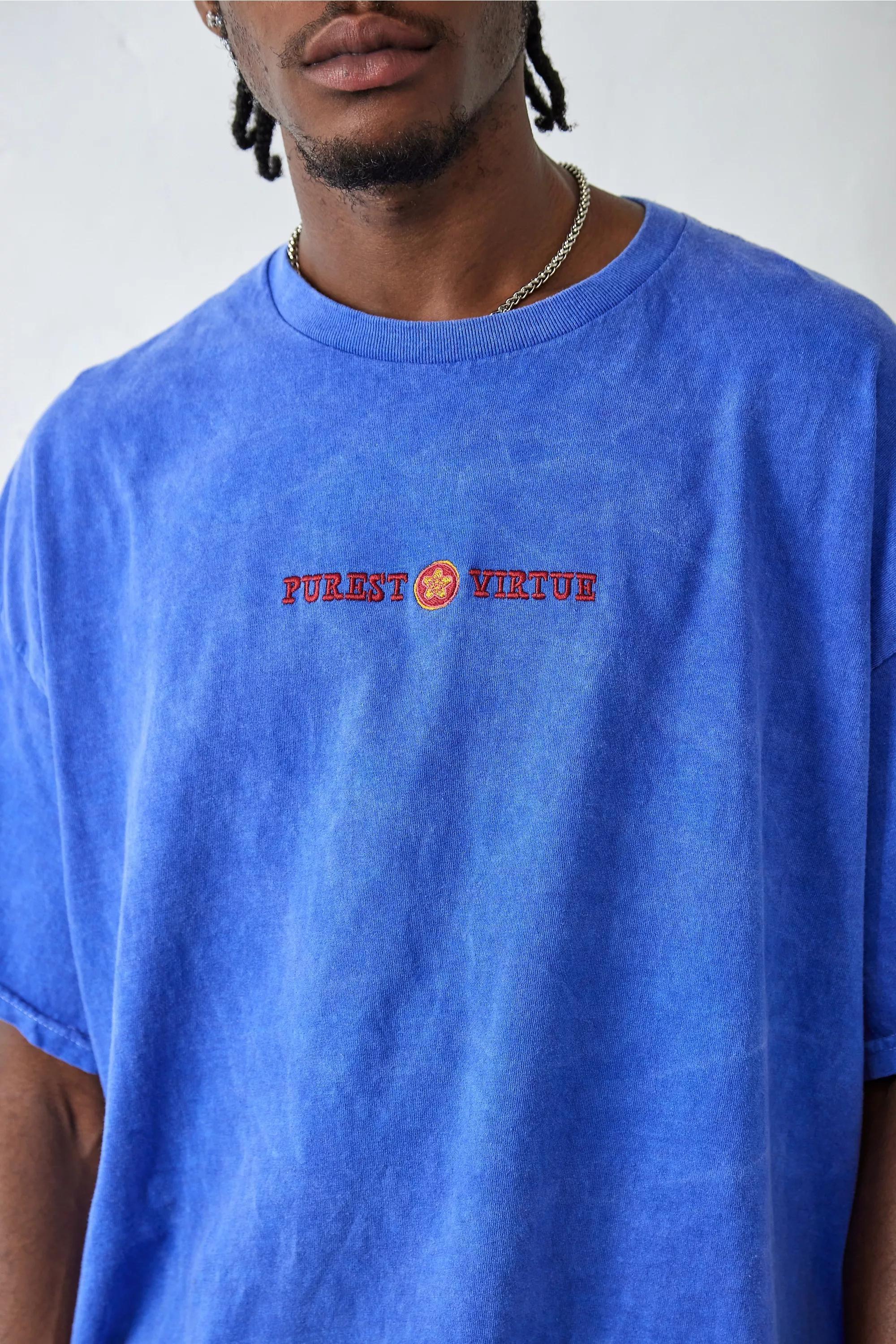 Blue Purest Virtue Embroidered T-Shirt, BLUE, large image number 1