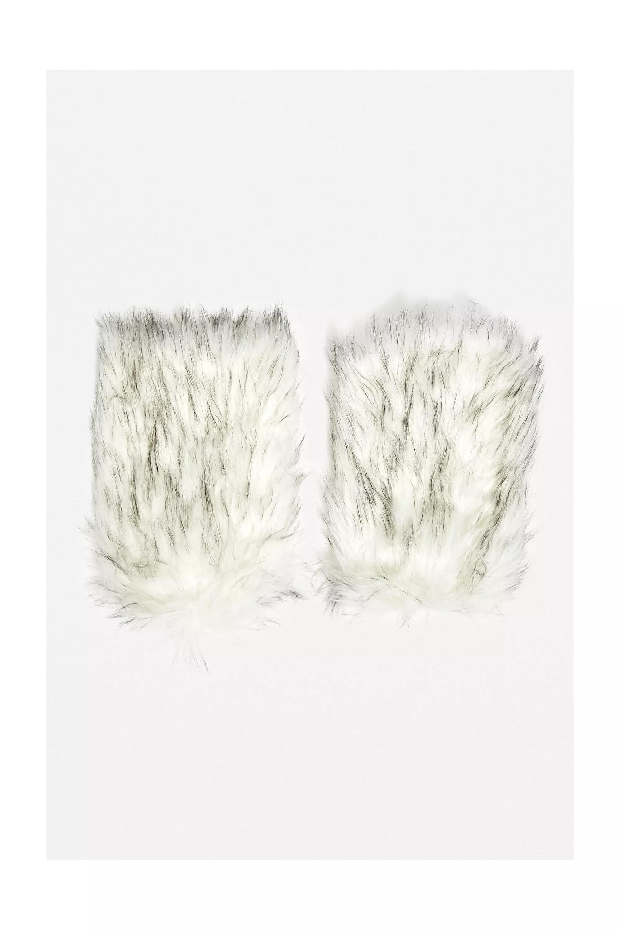 Grey Faux Fur Leg Warmers, , large image number 1