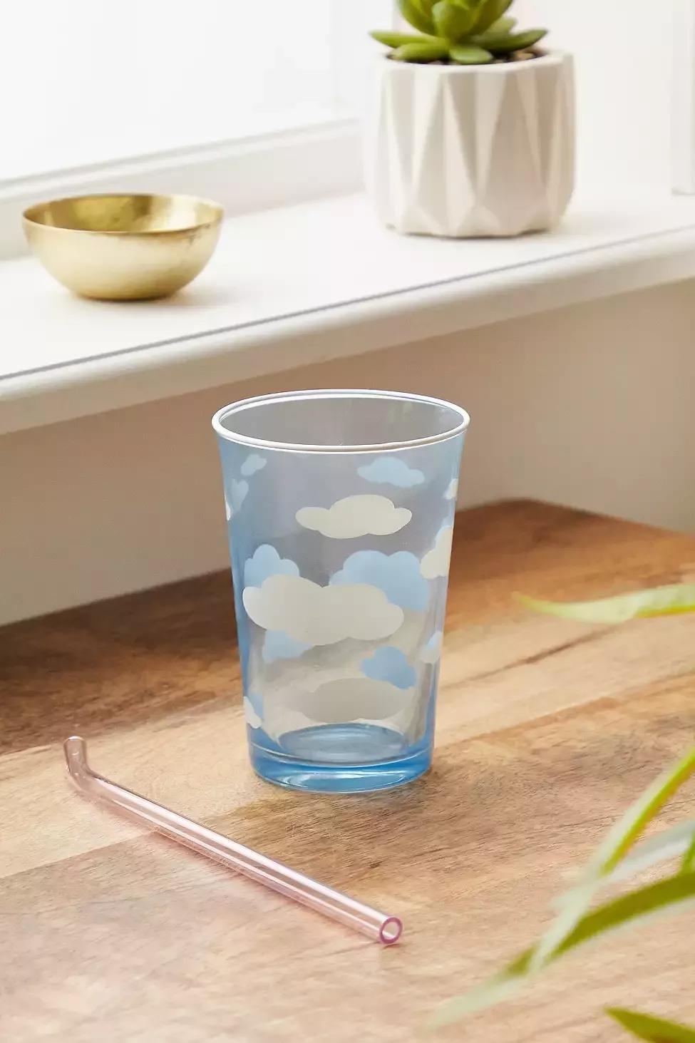 Blue Frankie Cloud Glass Tumbler, , large image number 0