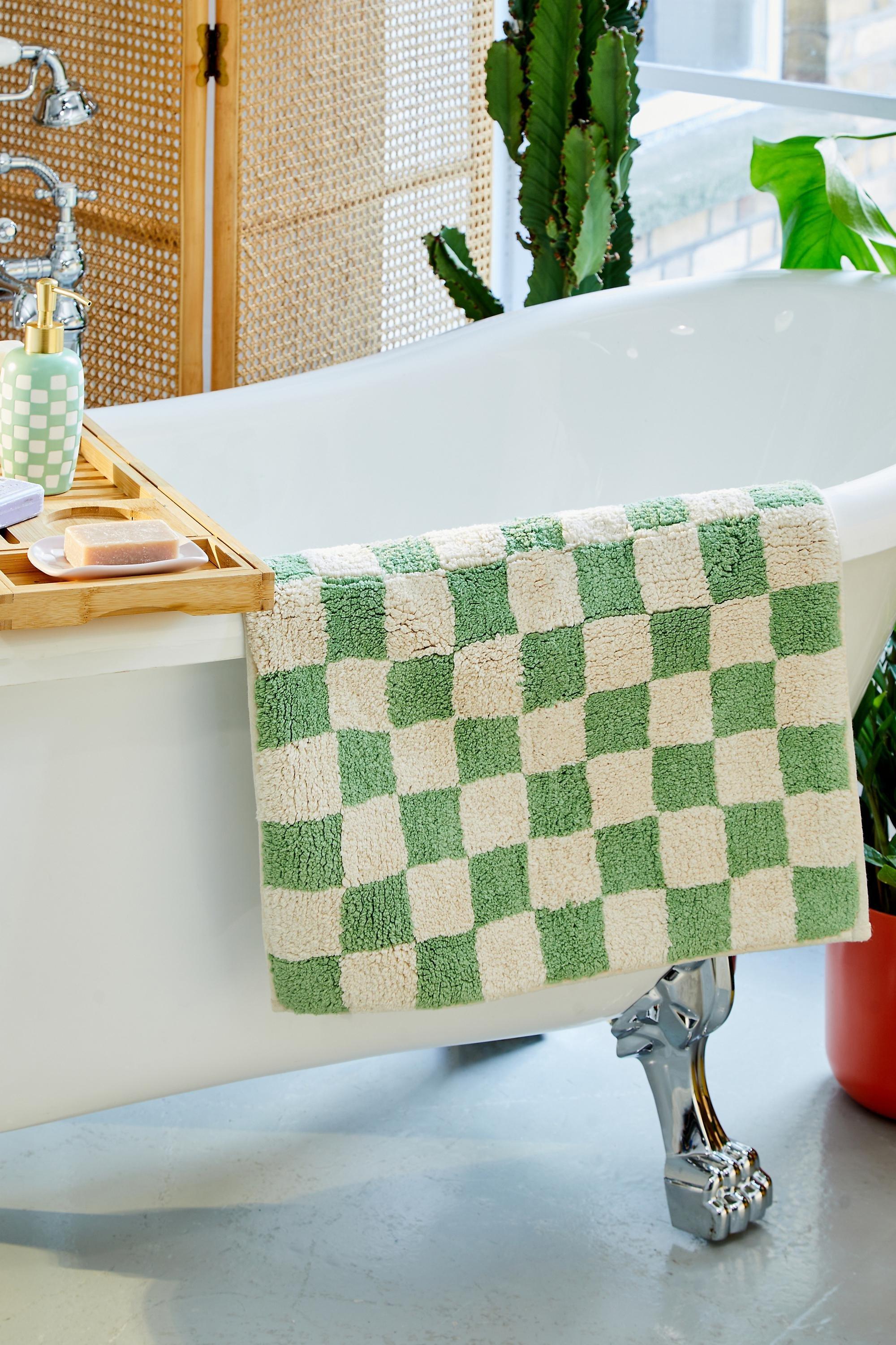 Green Checkerboard Bath Mat, GRN, large image number 0