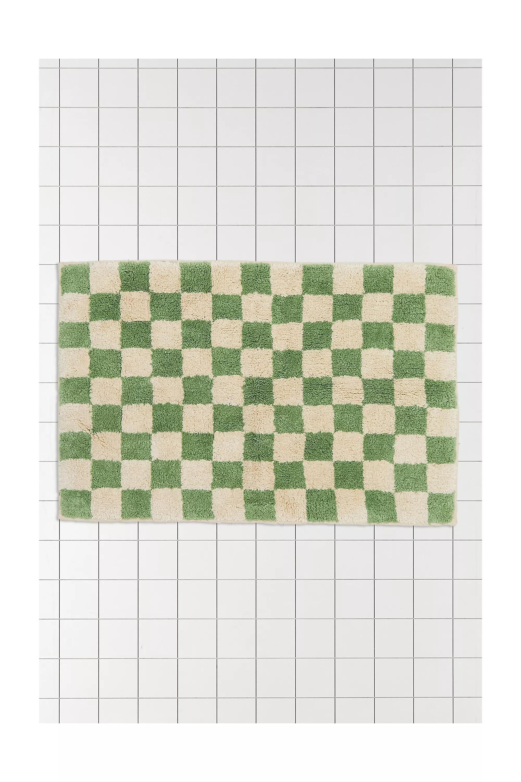 Green Checkerboard Bath Mat, GRN, large image number 1