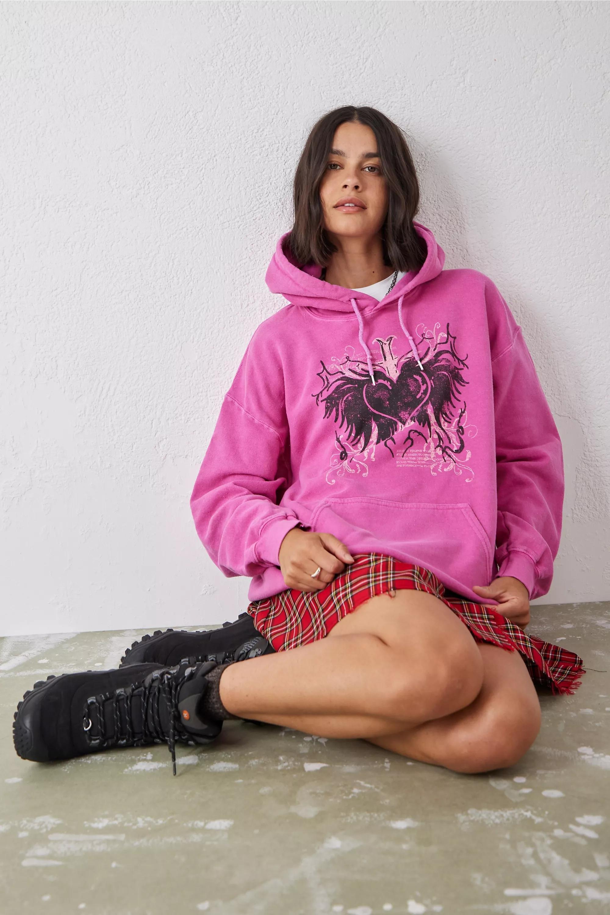 Urban Outfitters - Pink Rock Love Heart Hoodie