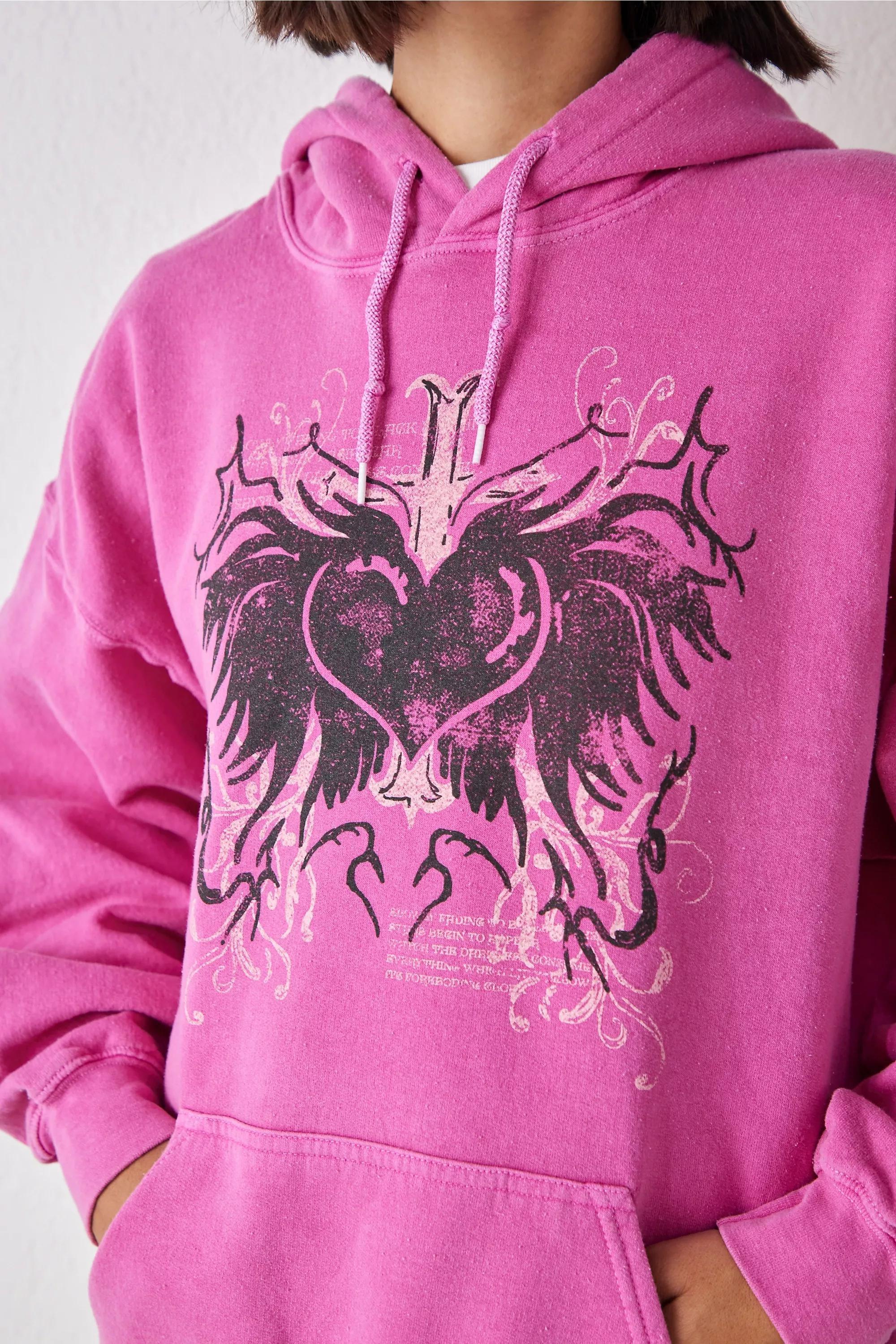 Urban Outfitters - Pink Rock Love Heart Hoodie