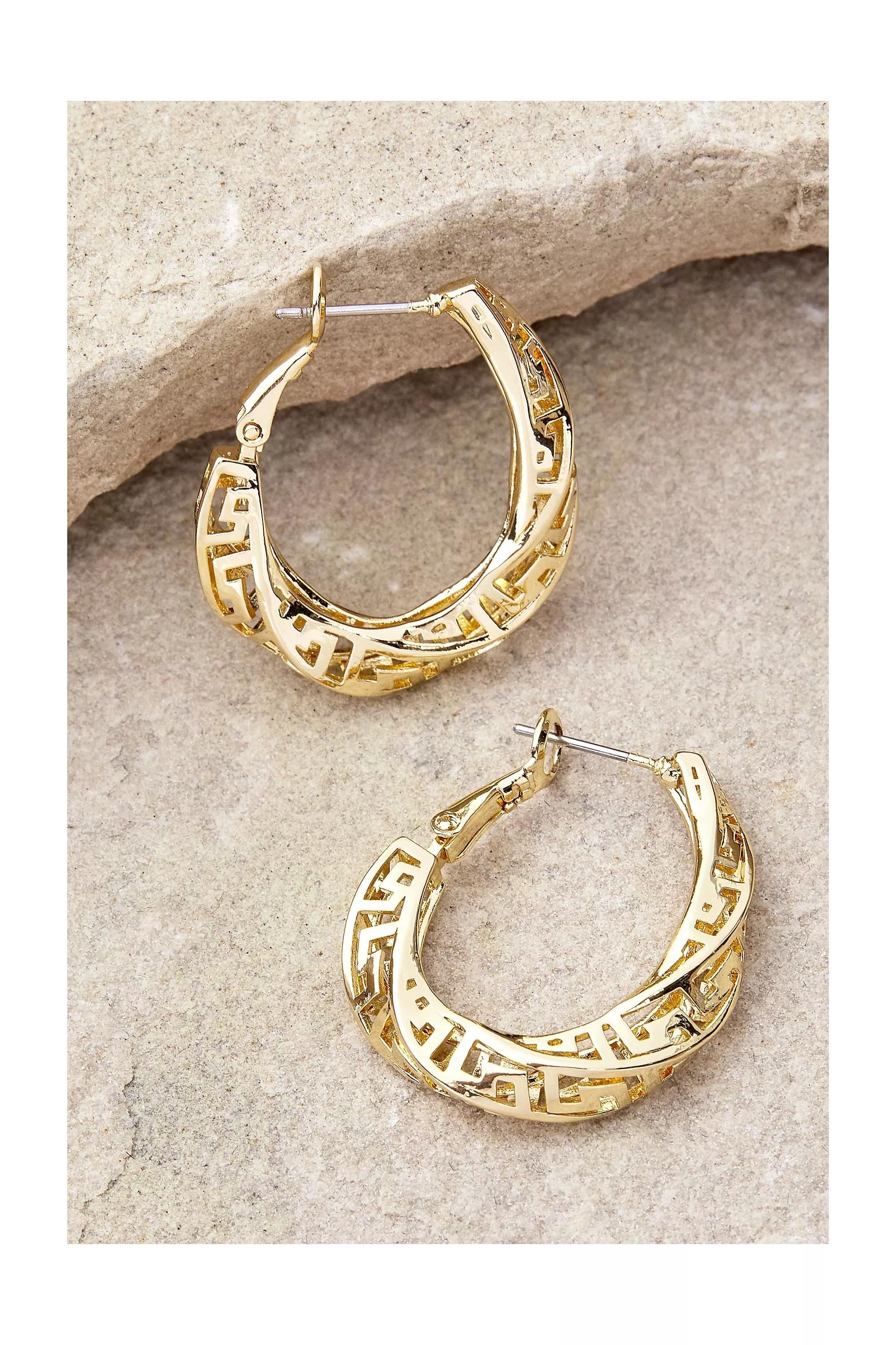 Gold Motif 70S Hoop Earring, GOLD, large image number 0