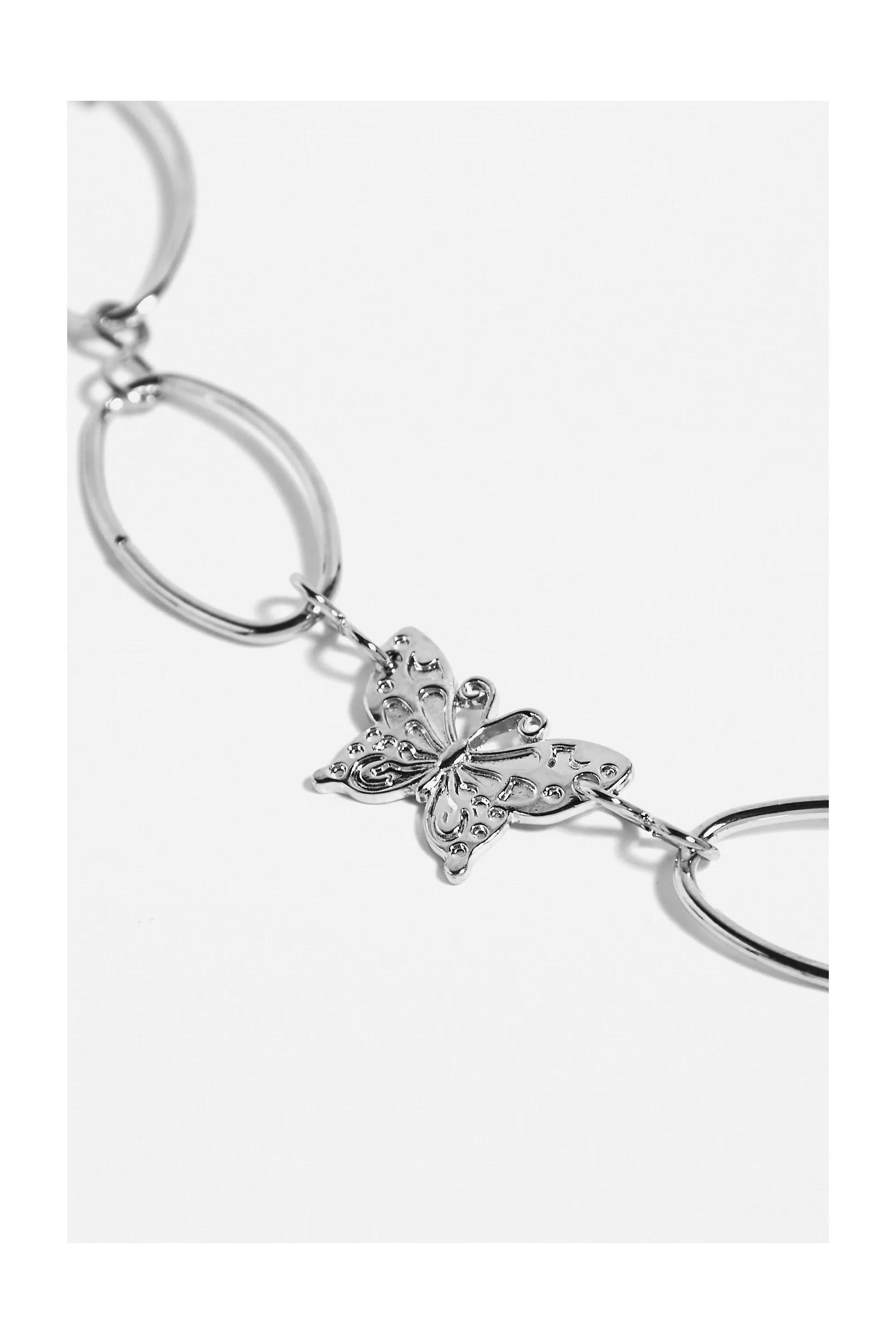 Silver Oval Butterfly Chain Belt, , large image number 1