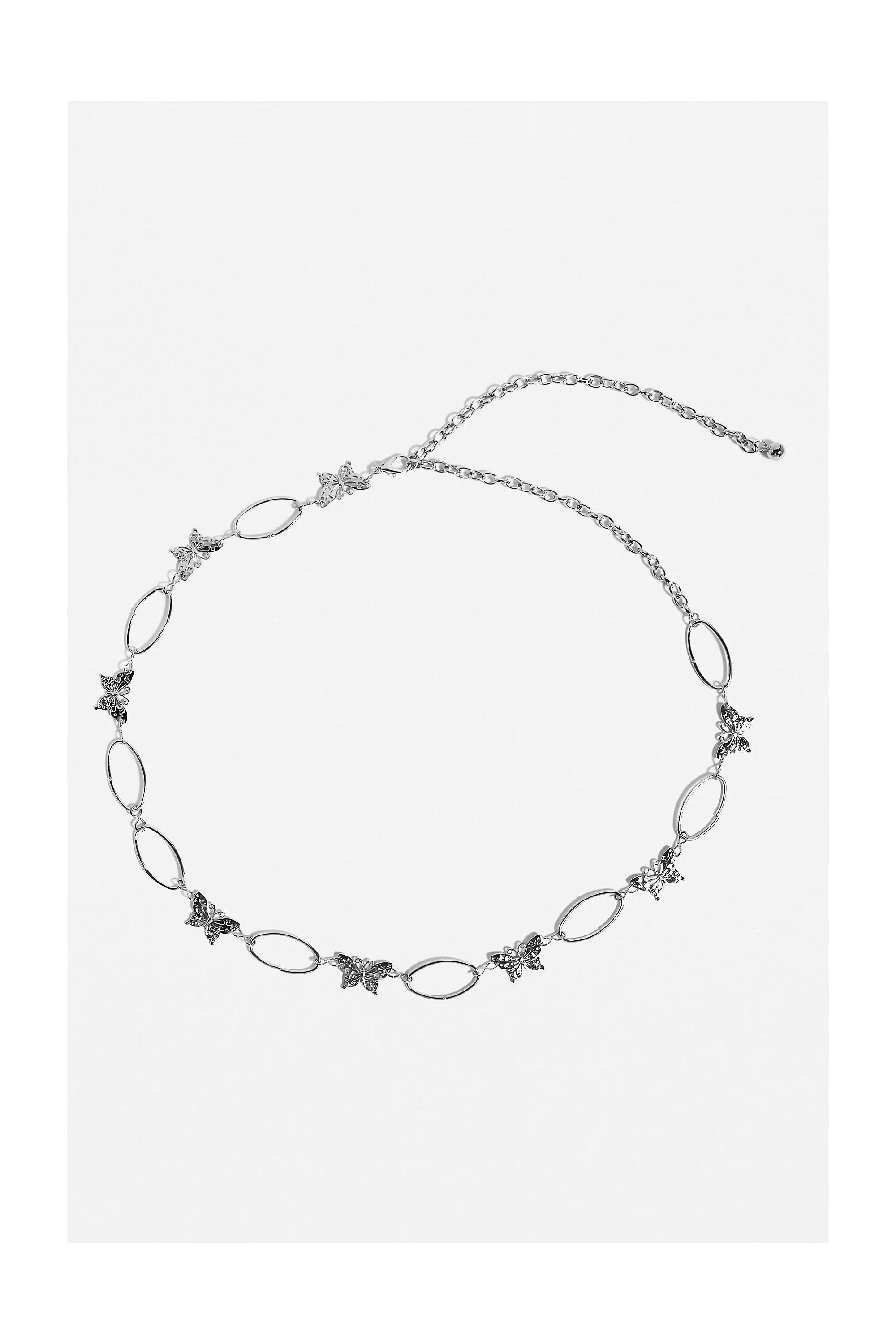 Silver Oval Butterfly Chain Belt, , large image number 3