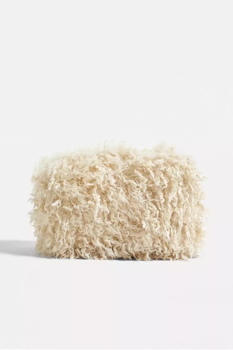 Cream Fluffy Borg Makeup Bag, , large image number 0