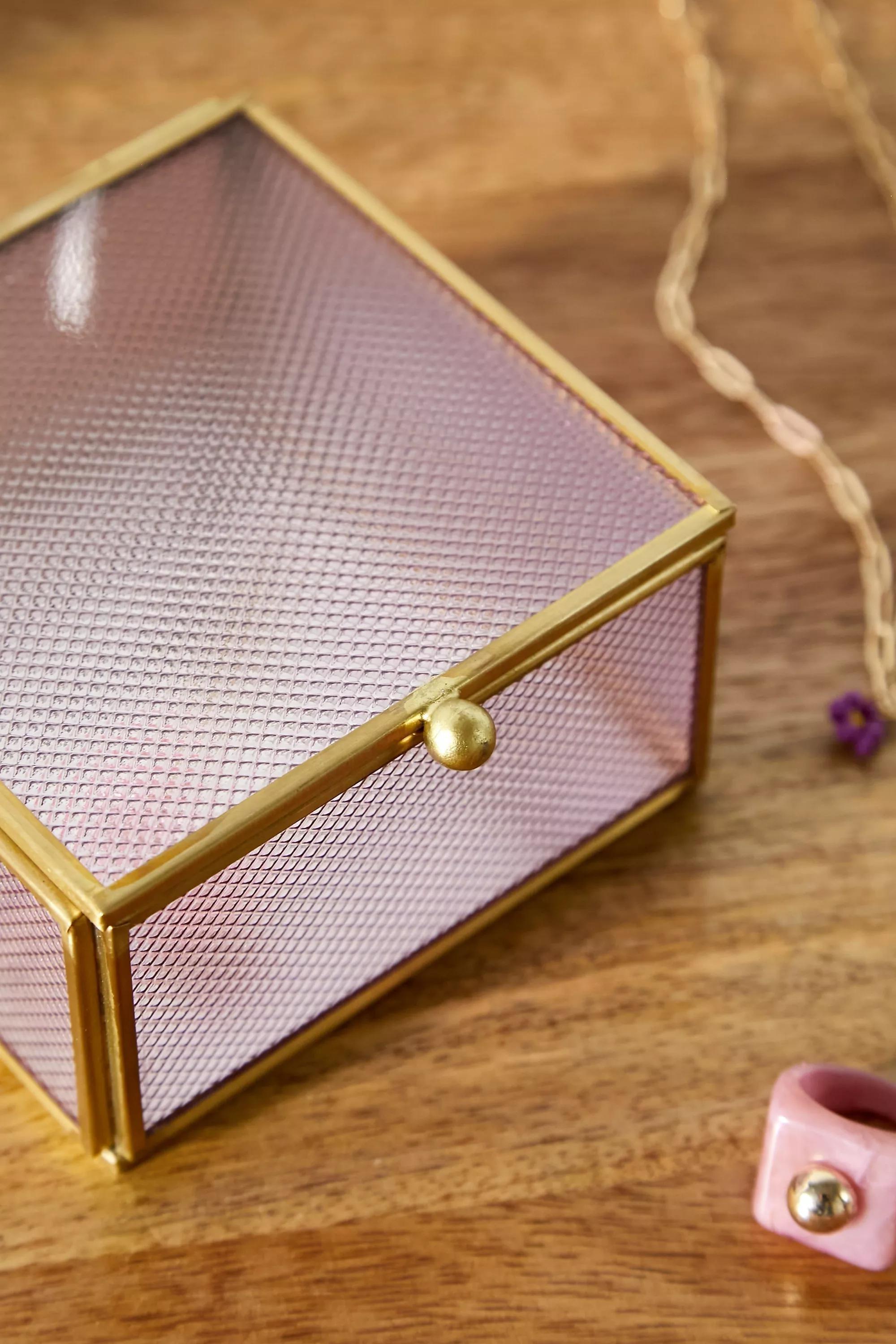 Pink Textured Rose Glass Jewellery Box, , large image number 1