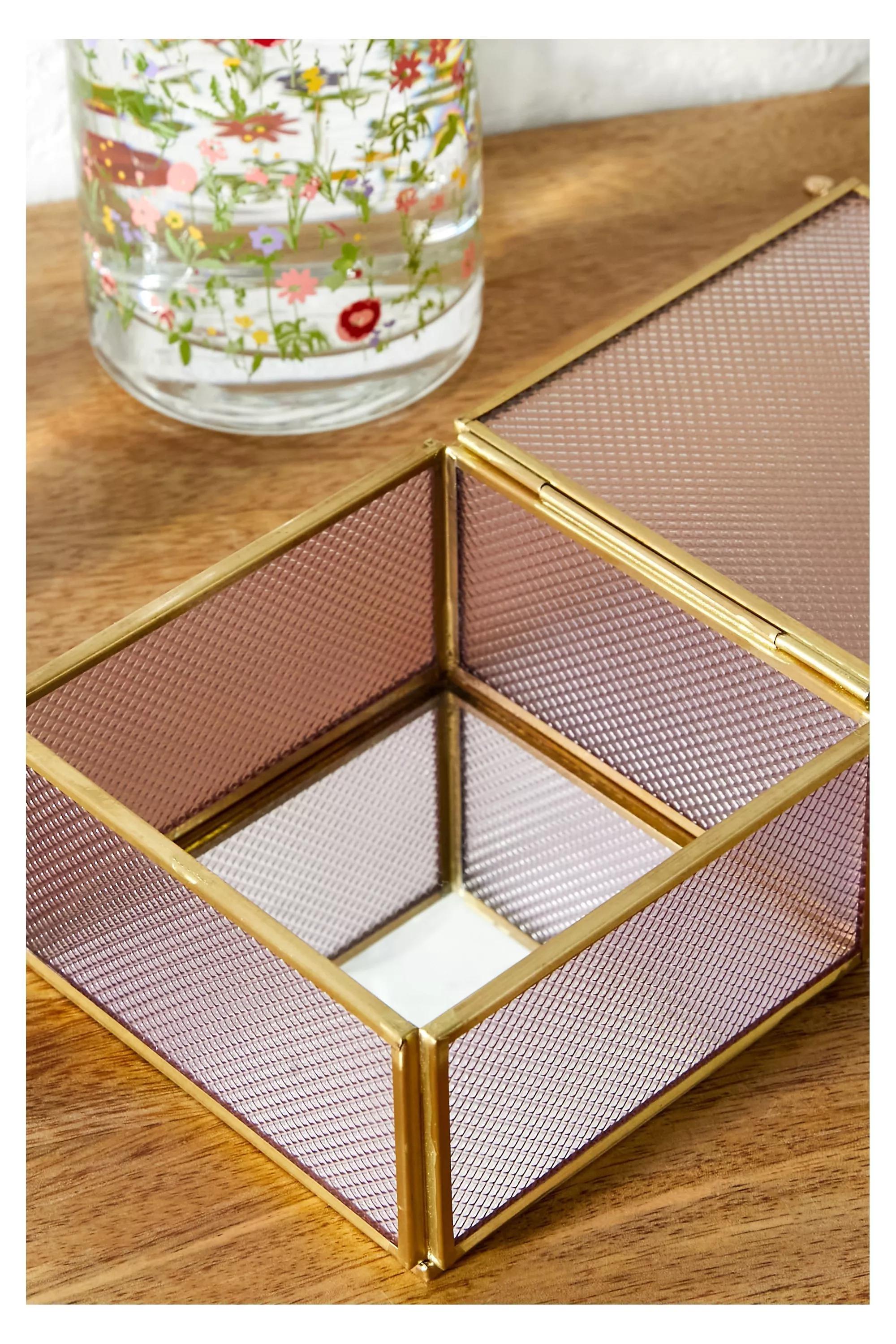 Pink Textured Rose Glass Jewellery Box, , large image number 2