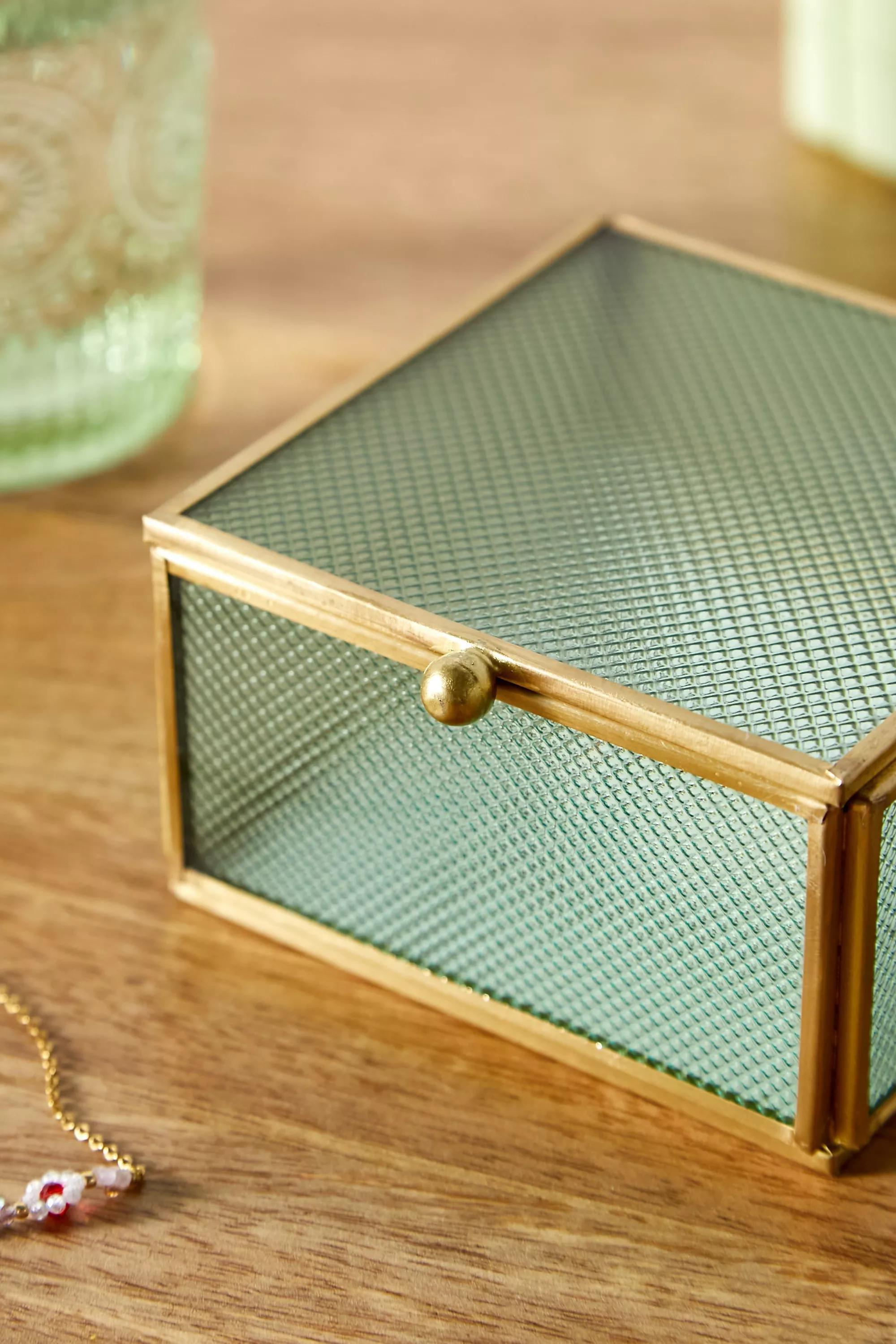 Green Textured Glass Jewellery Box, , large image number 1