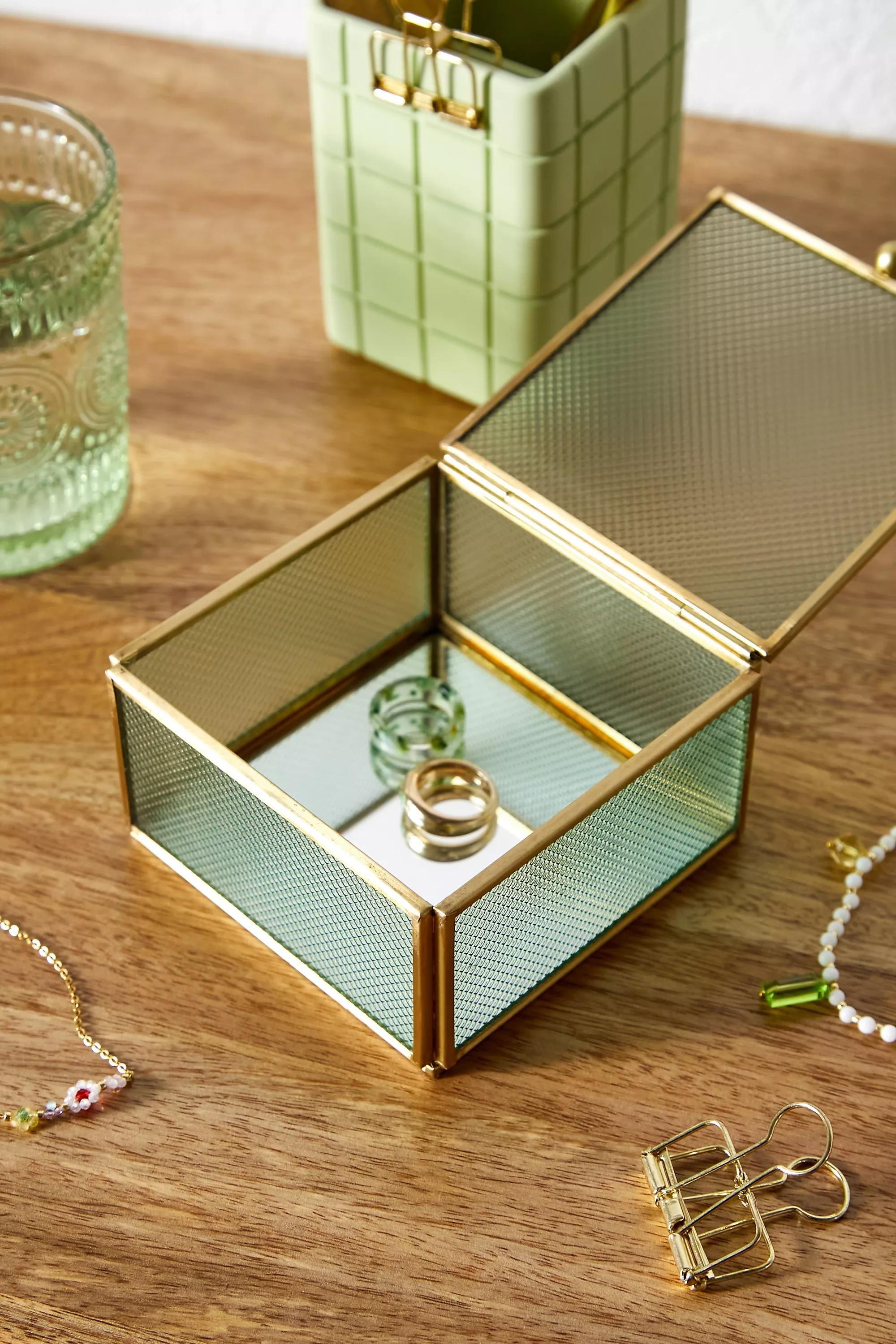 Green Textured Glass Jewellery Box, , large image number 2