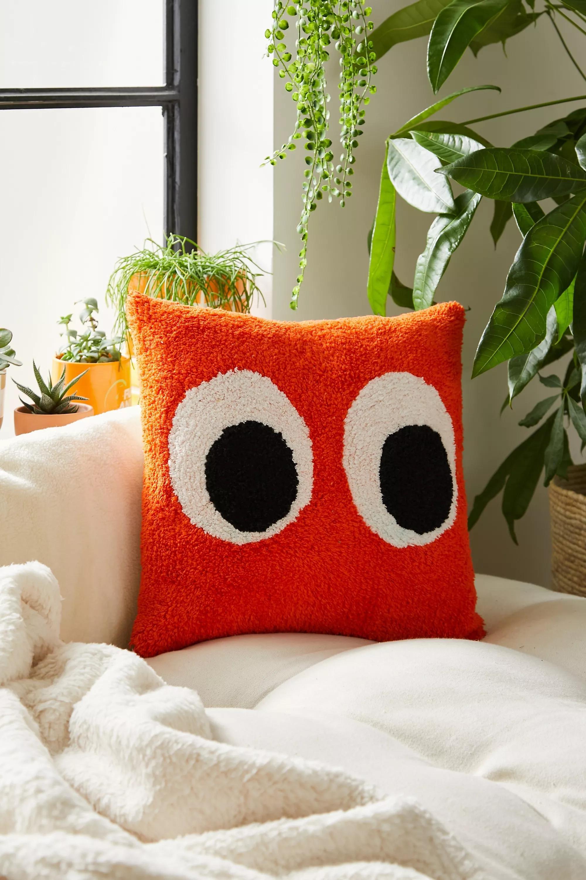 Orange Googly Eye Tufted Pillow, , large image number 1