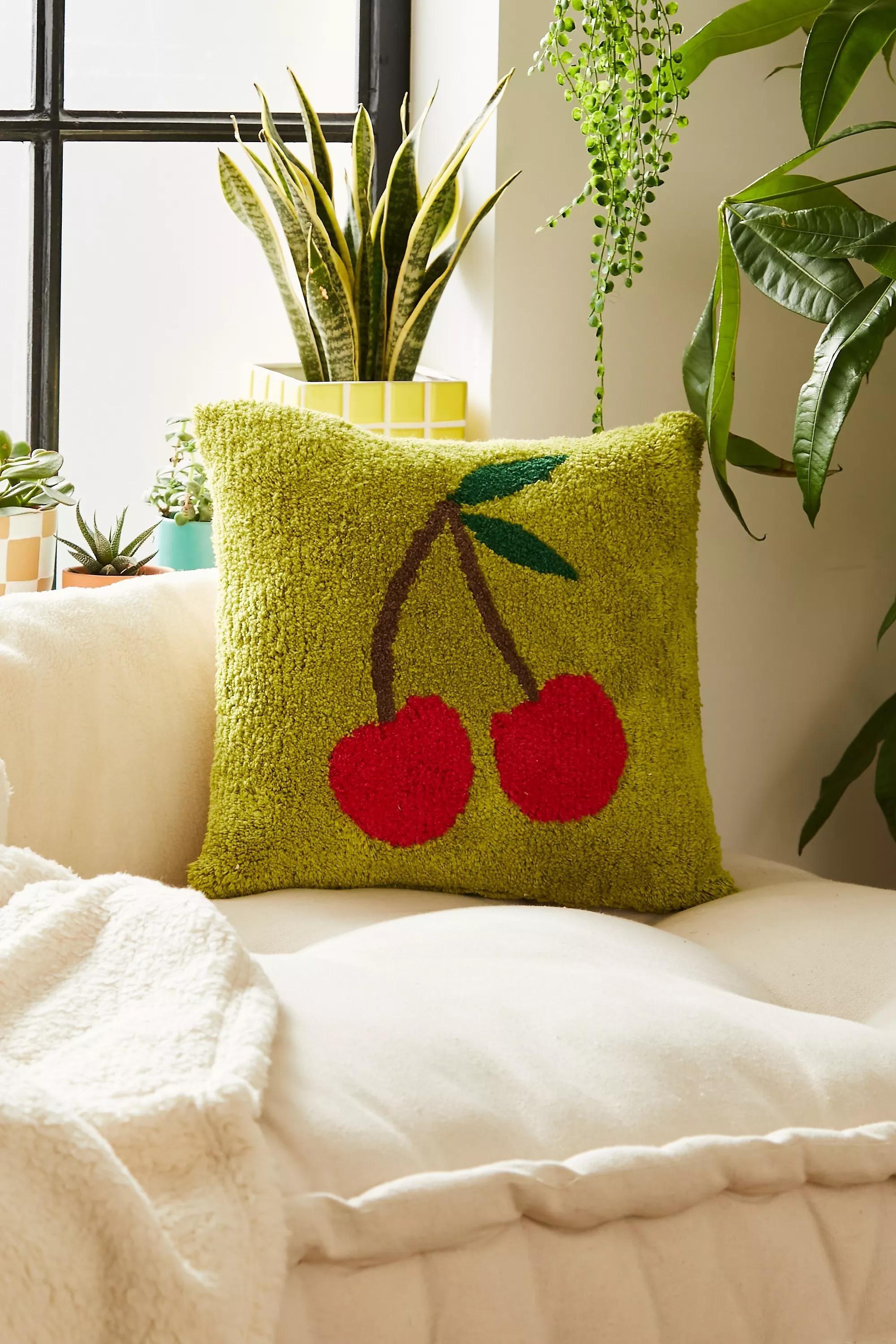 Green Cherries Tufted Pillow, , large image number 0