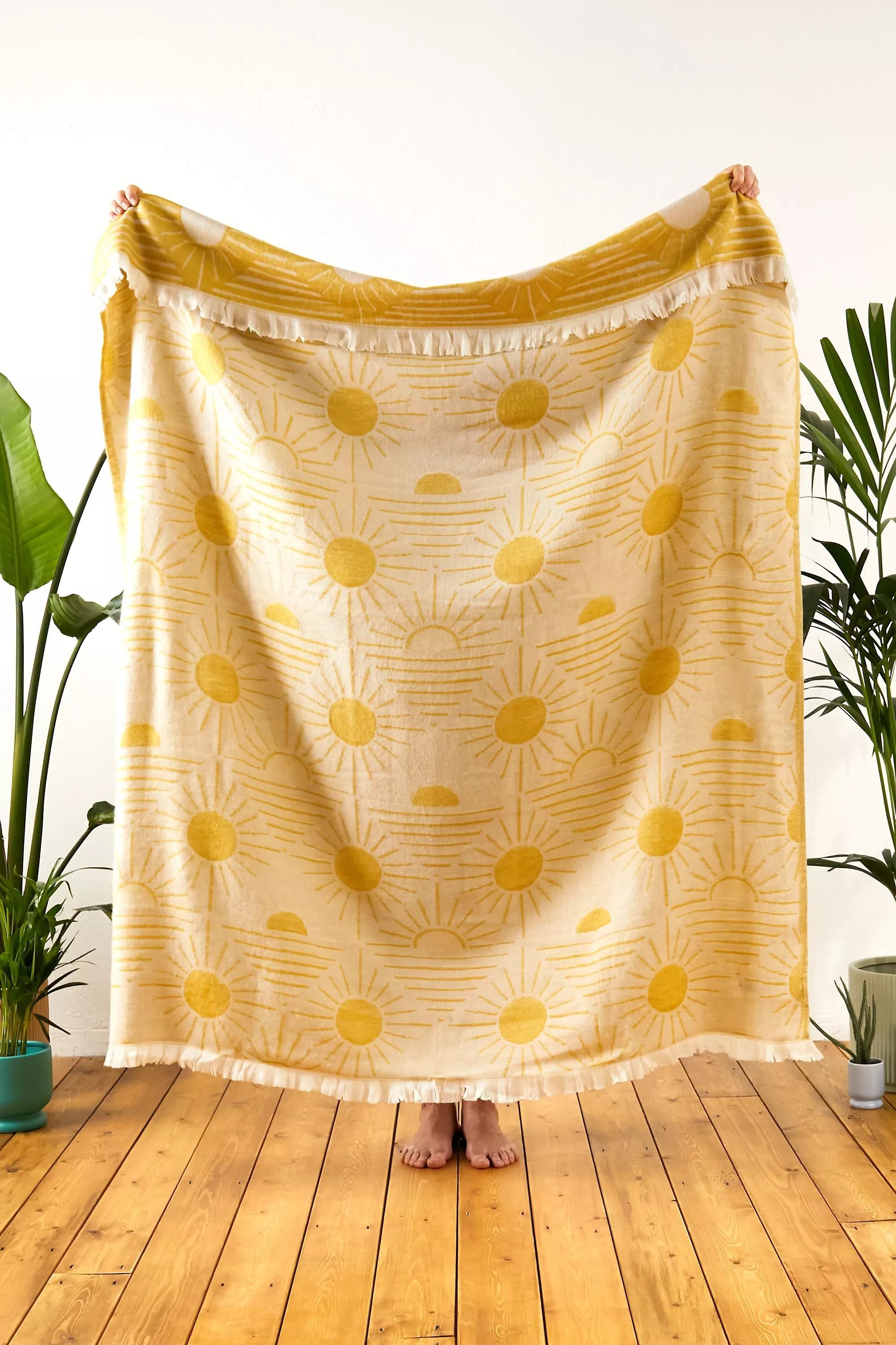 Yellow Geo Sun Throw Blanket, YEL, large image number 0