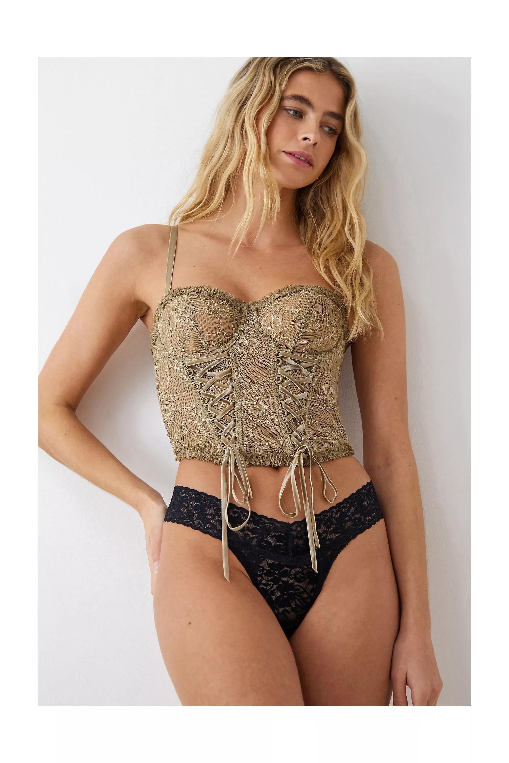 Black Zoe Laced Thong, , medium
