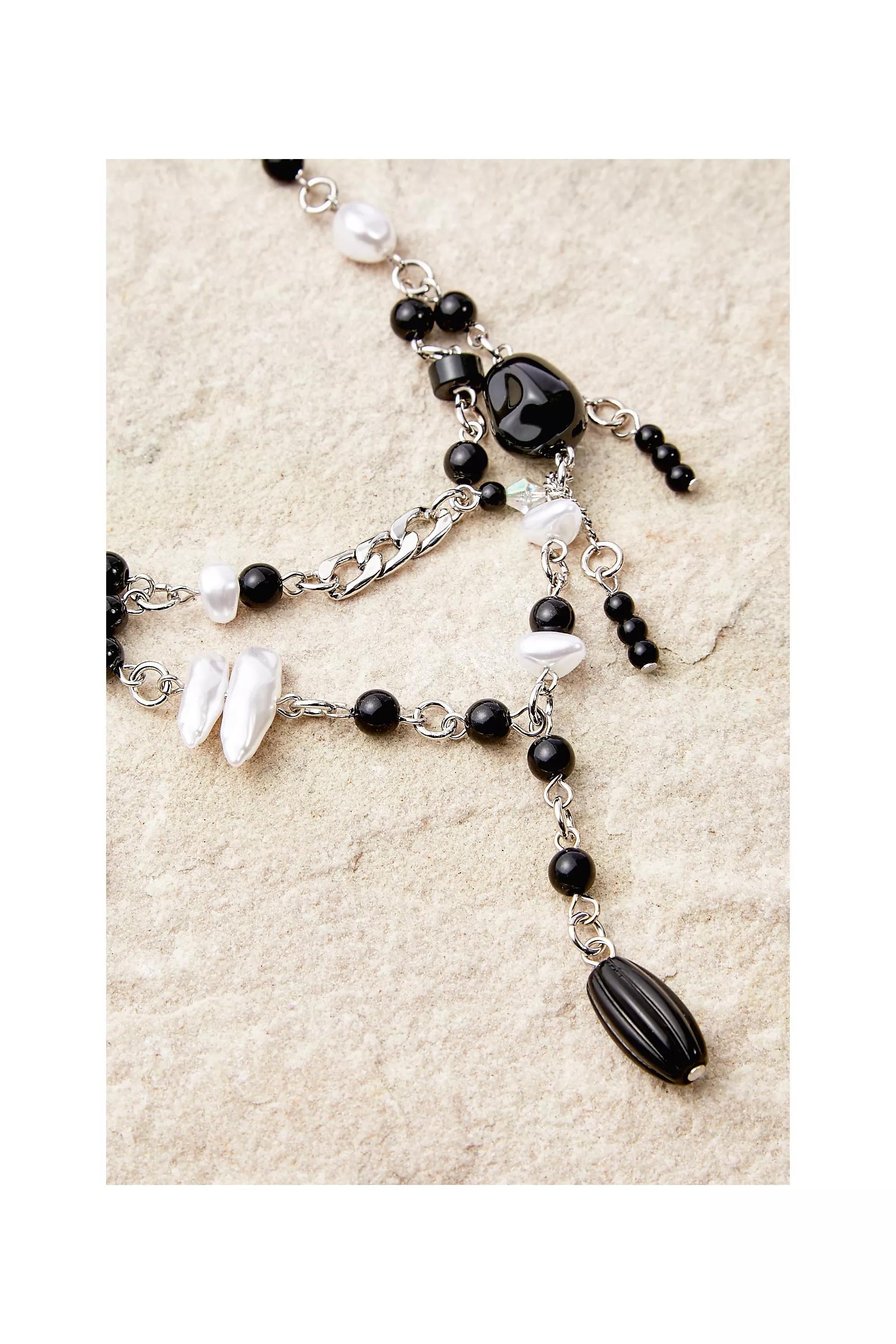 Black Bead And Pearl Multilayer Necklace, , large image number 2