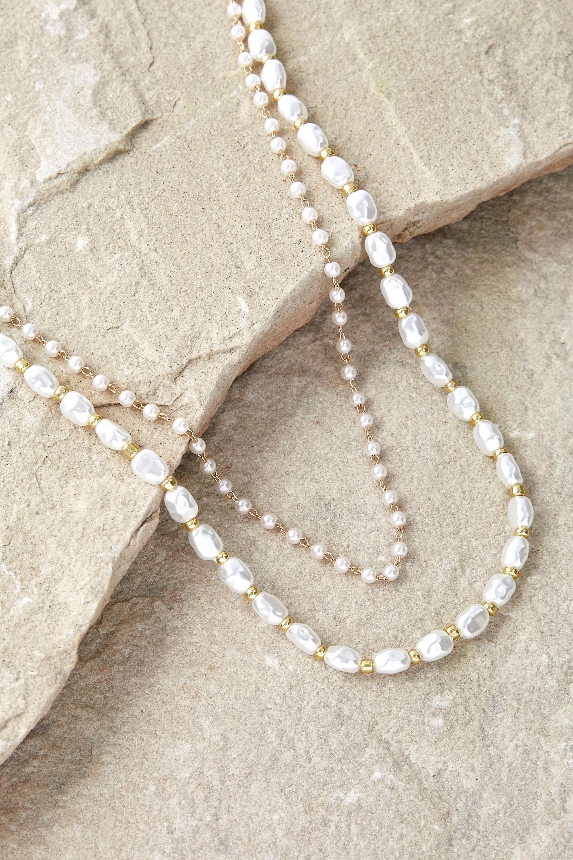 Cream Double Layer Faux Choker, PEARL, large image number 0