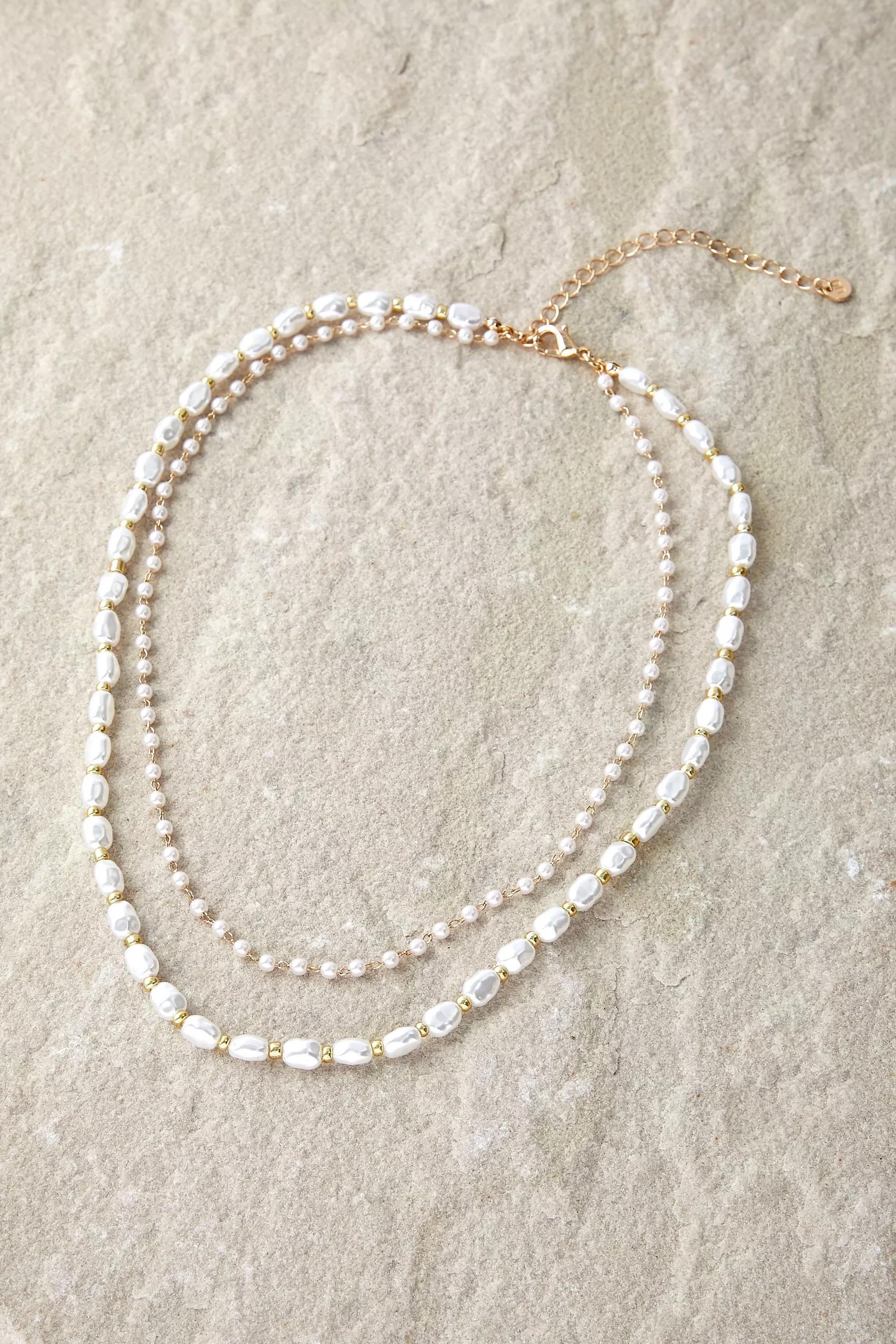 Cream Double Layer Faux Choker, PEARL, large image number 2