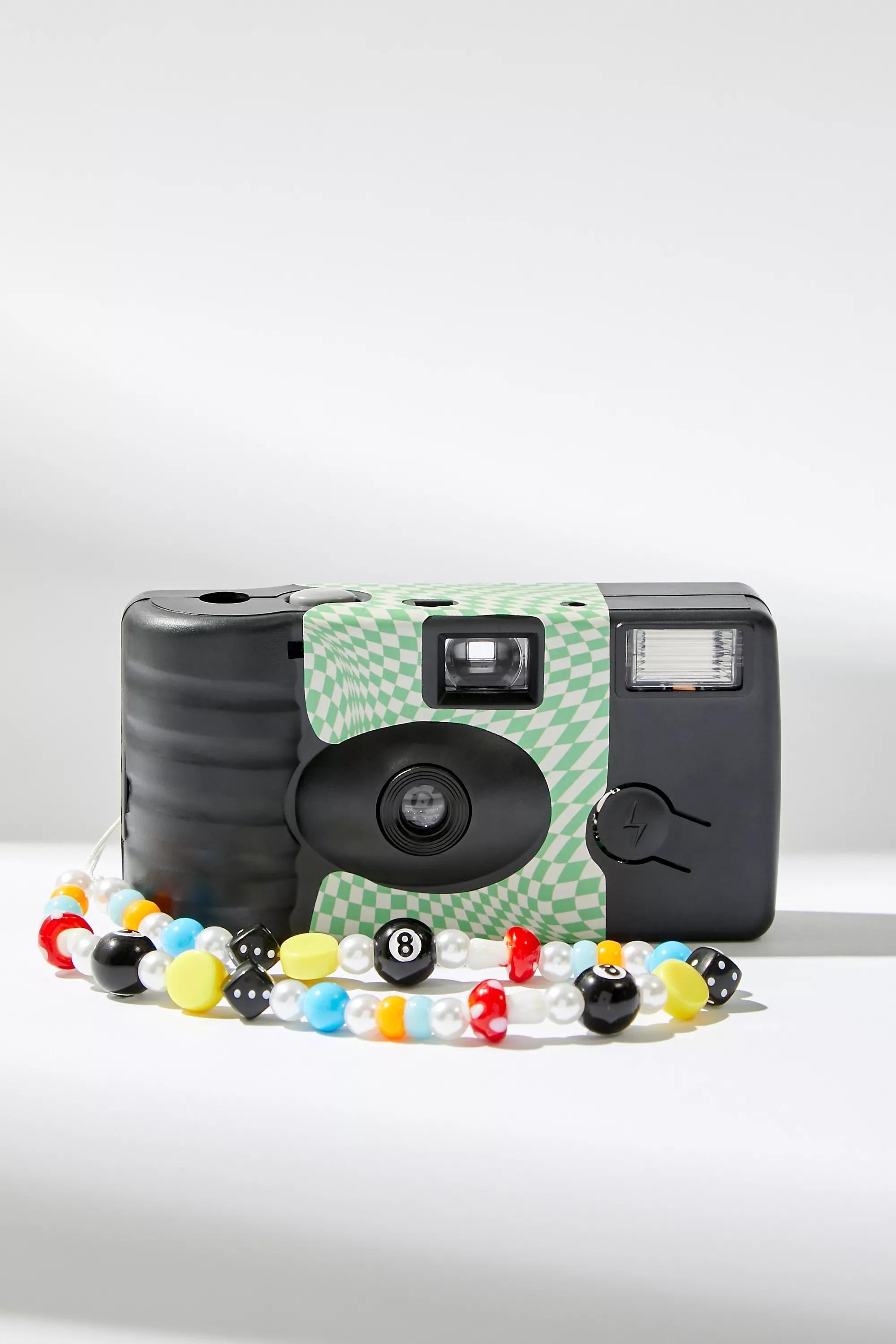 Green Vortex Print Disposable Camera With Strap, , large image number 0