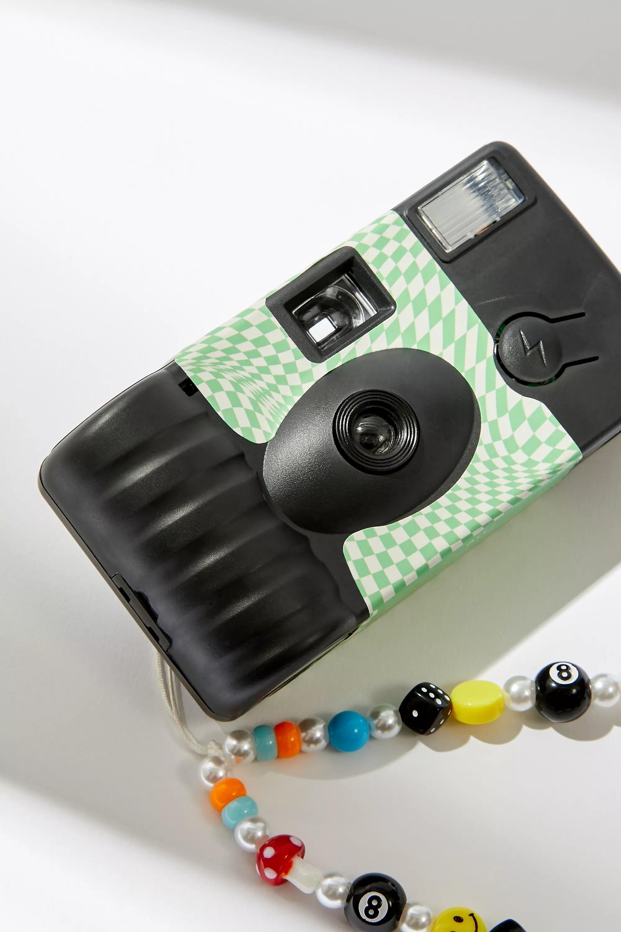 Green Vortex Print Disposable Camera With Strap, , large image number 1