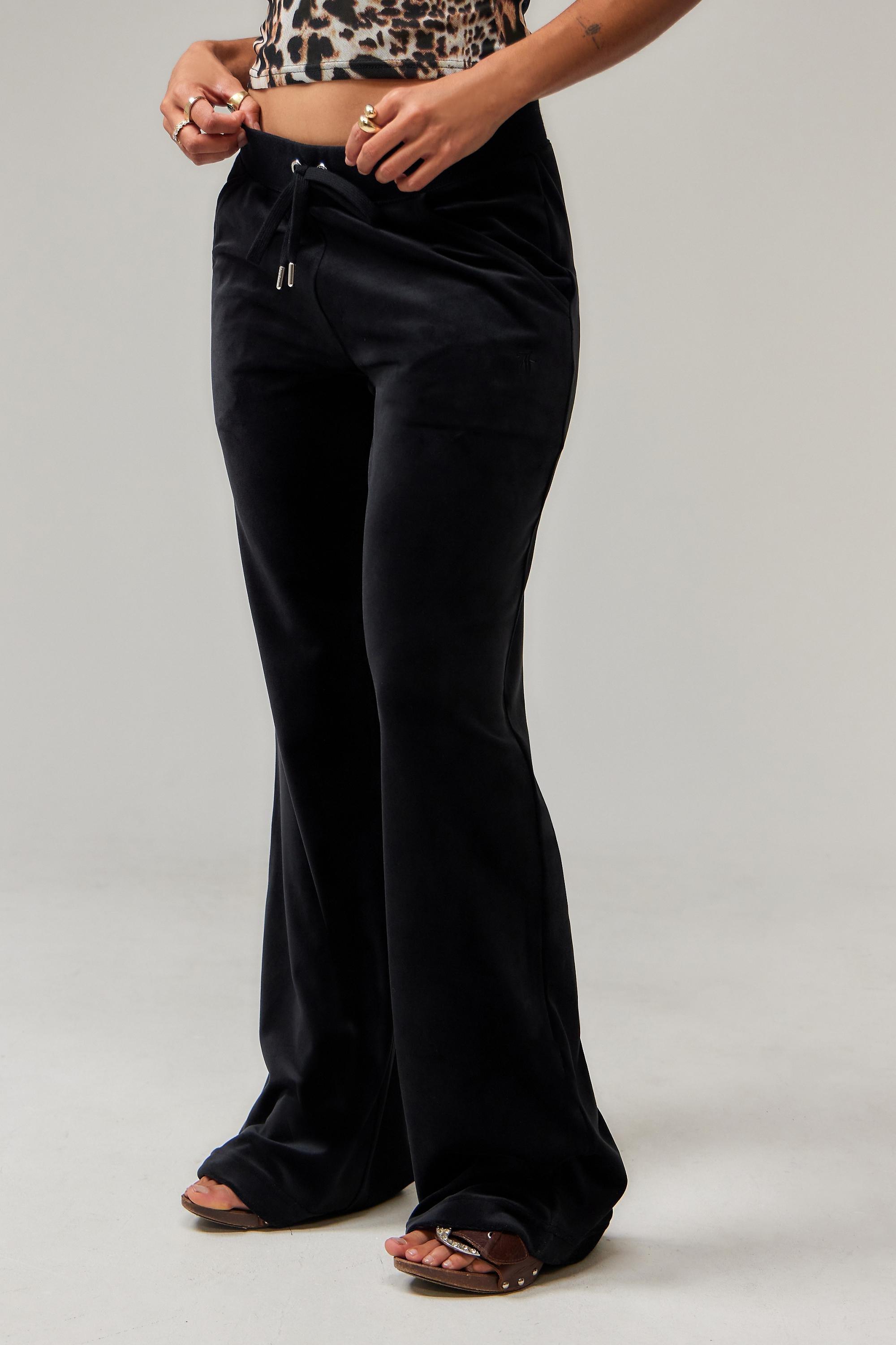 Black Juicy Couture Low-Rise Velour Flare Track Pants, , large image number 0