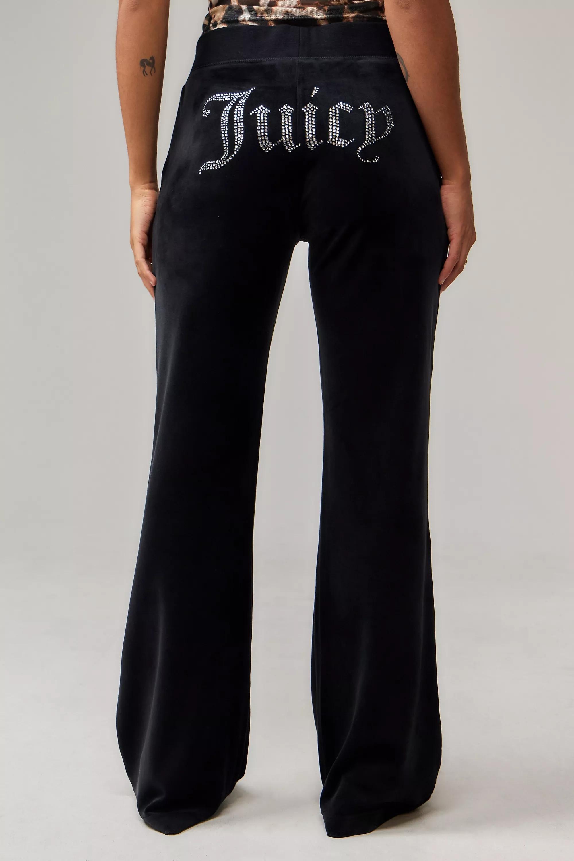 Black Juicy Couture Low-Rise Velour Flare Track Pants, , large image number 4