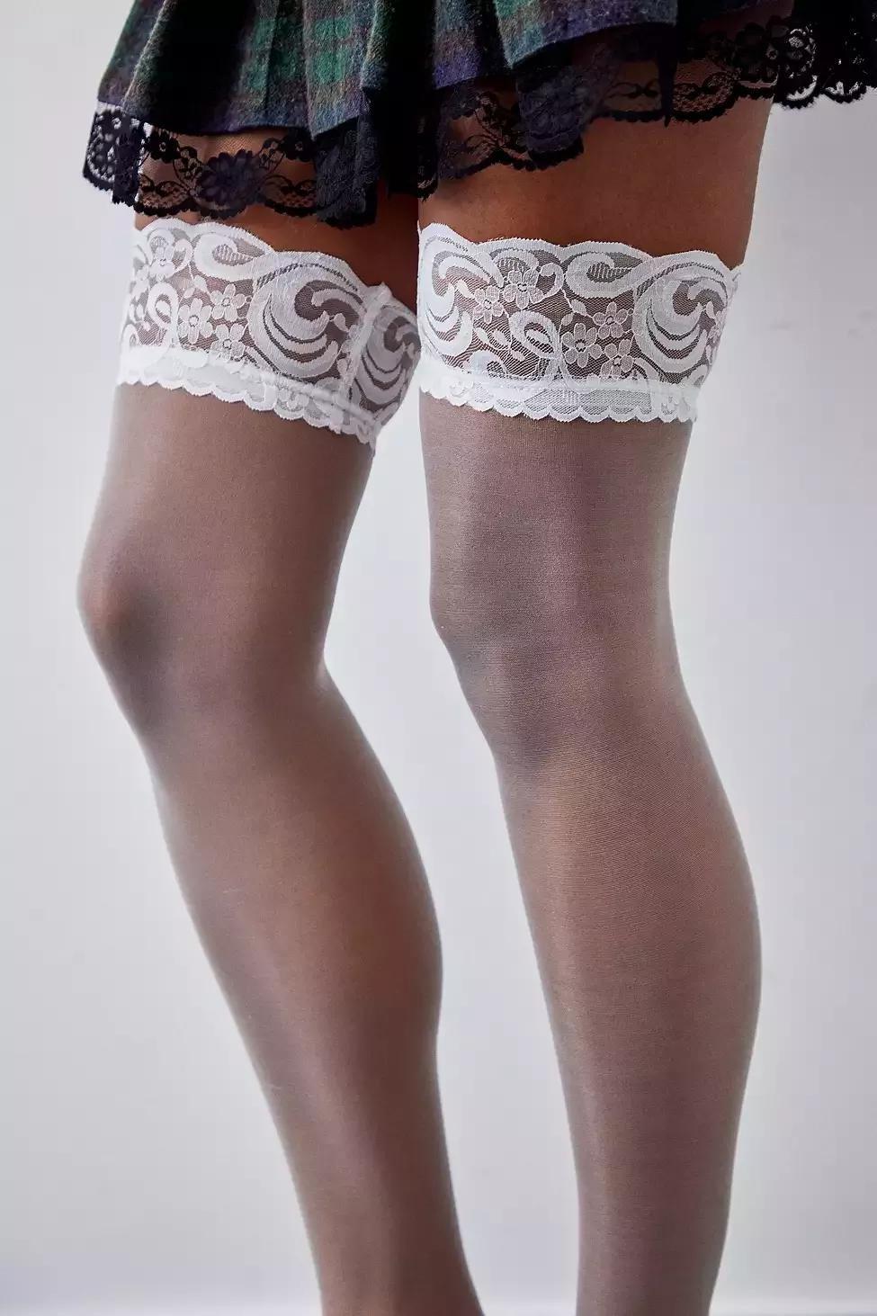 White Lace-Top Mesh Stockings, , large image number 0
