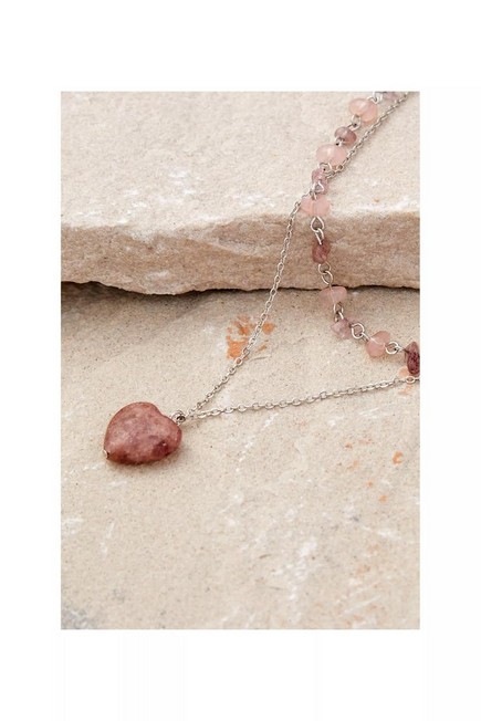 Urban Outfitters - Pink Stone Heart Multilayer Necklace