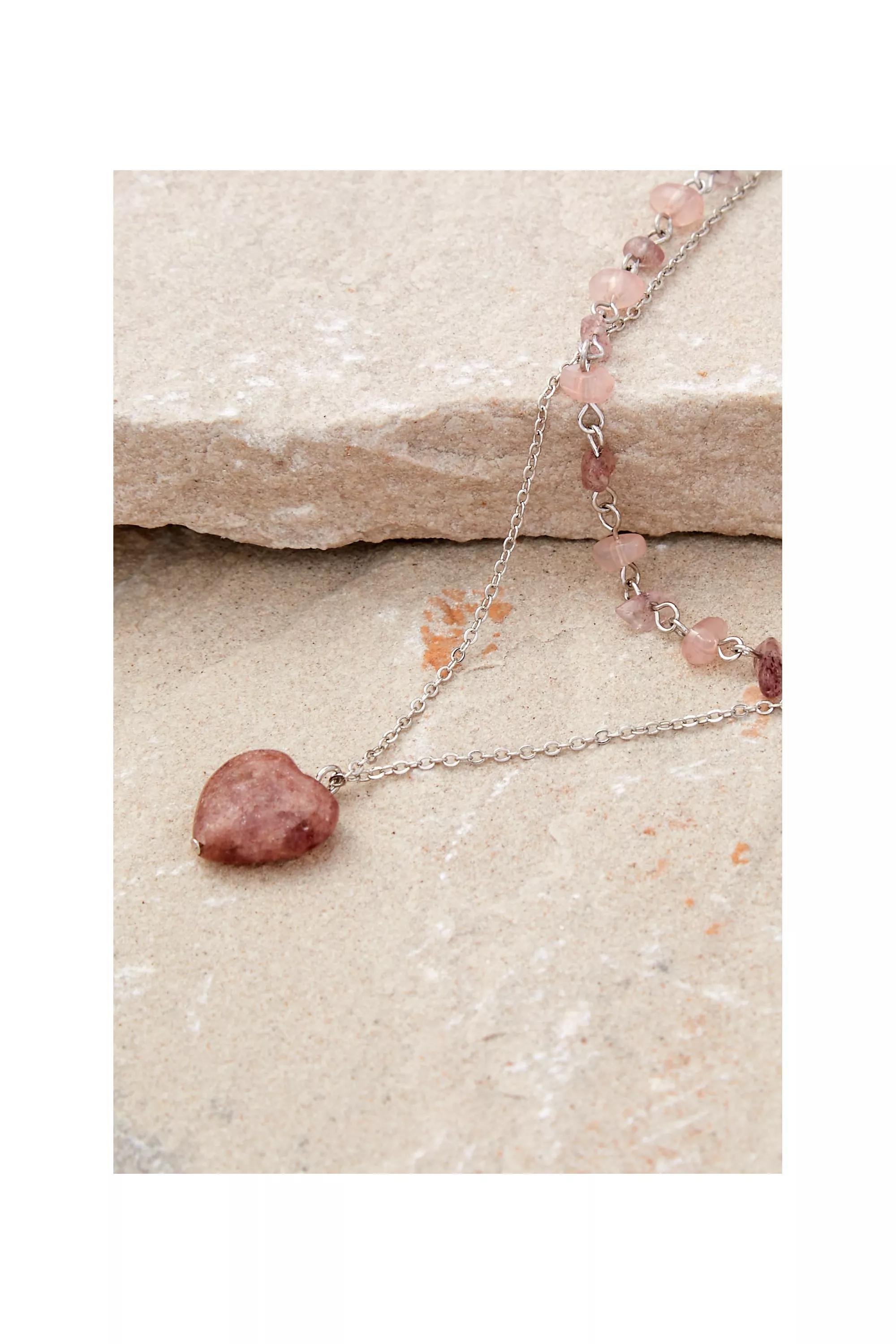 Pink Stone Heart Multilayer Necklace, , large image number 0