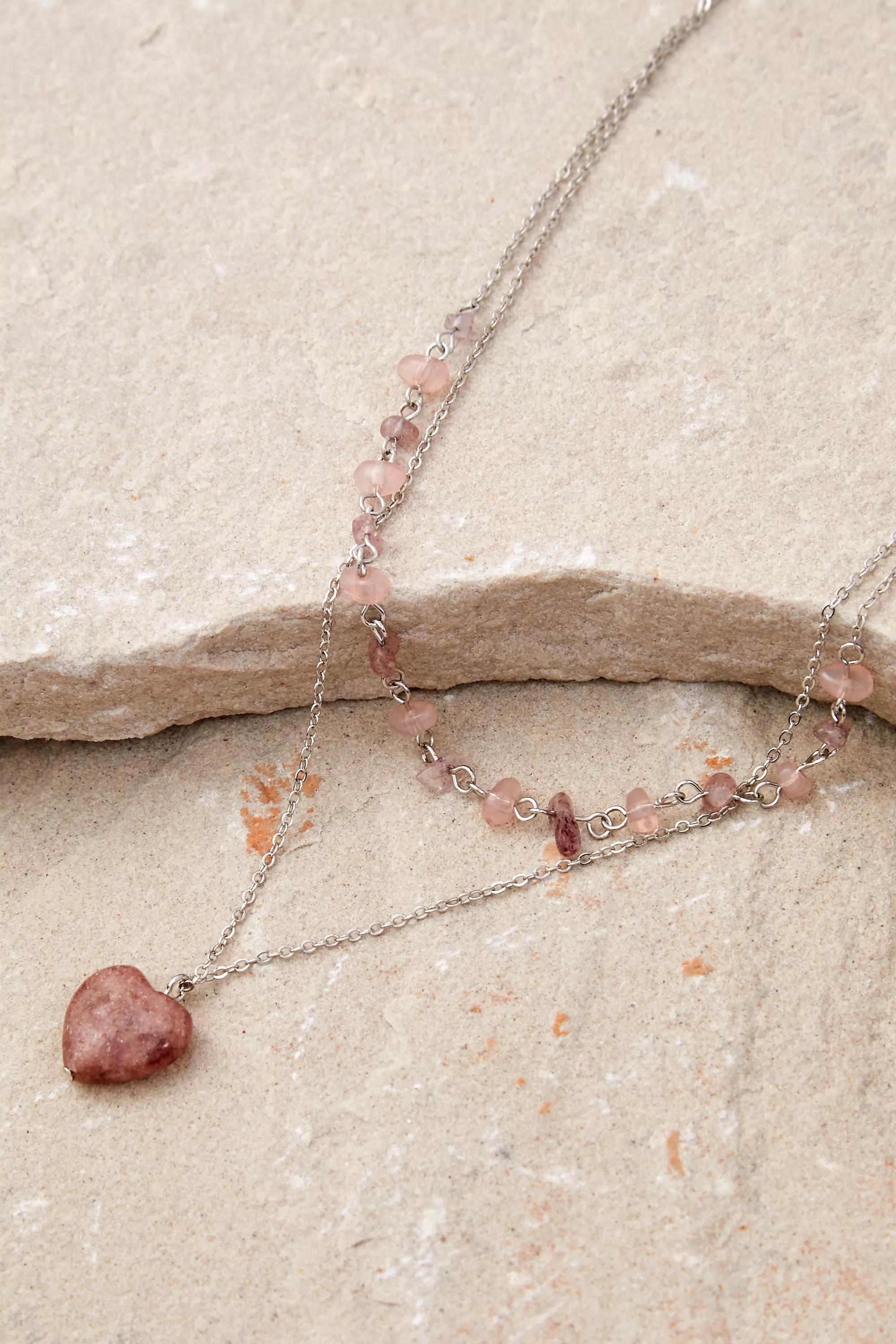 Pink Stone Heart Multilayer Necklace, , large image number 1