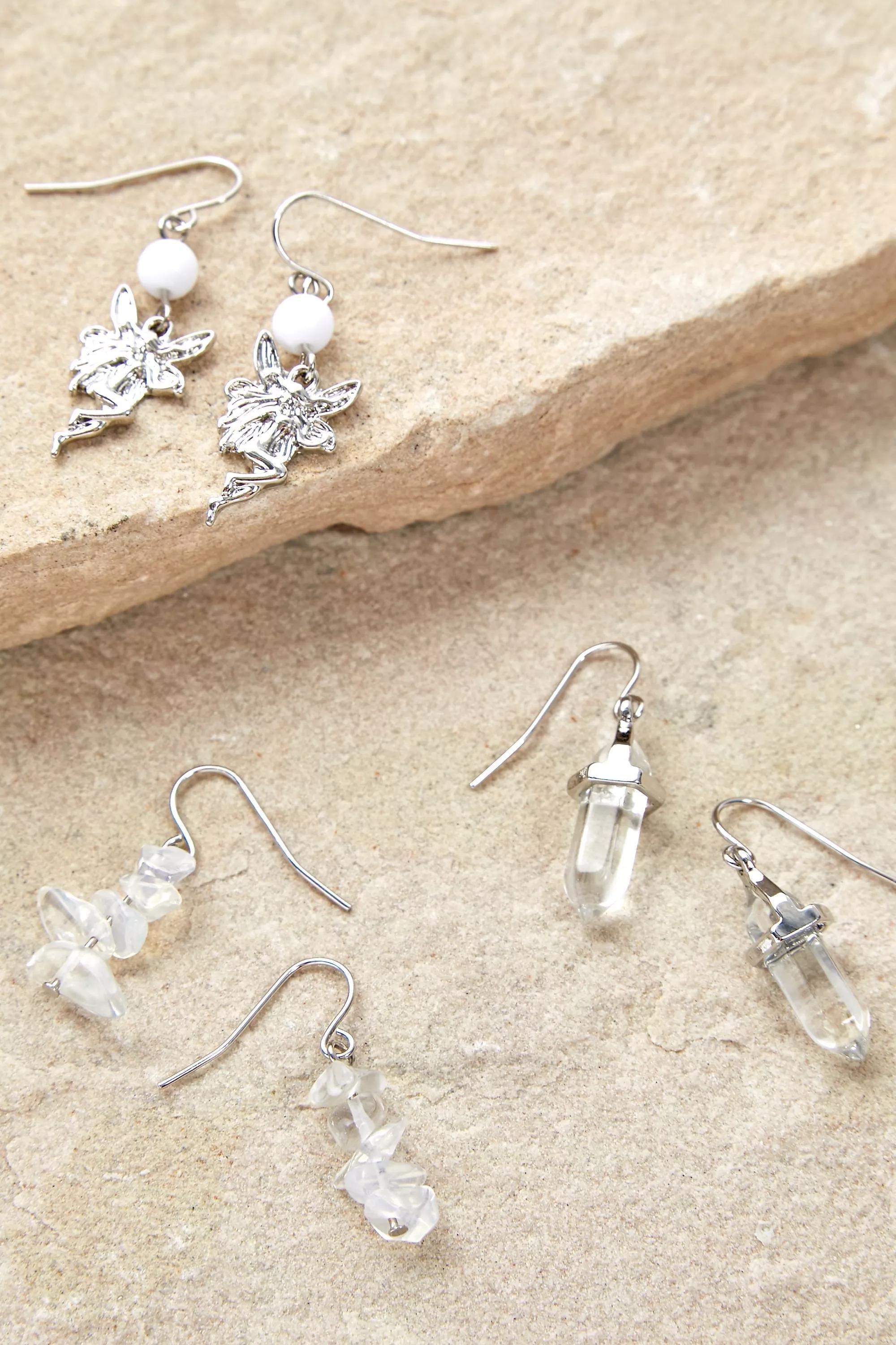 Silver Crystal Earrings, Set Of 3, , large image number 0