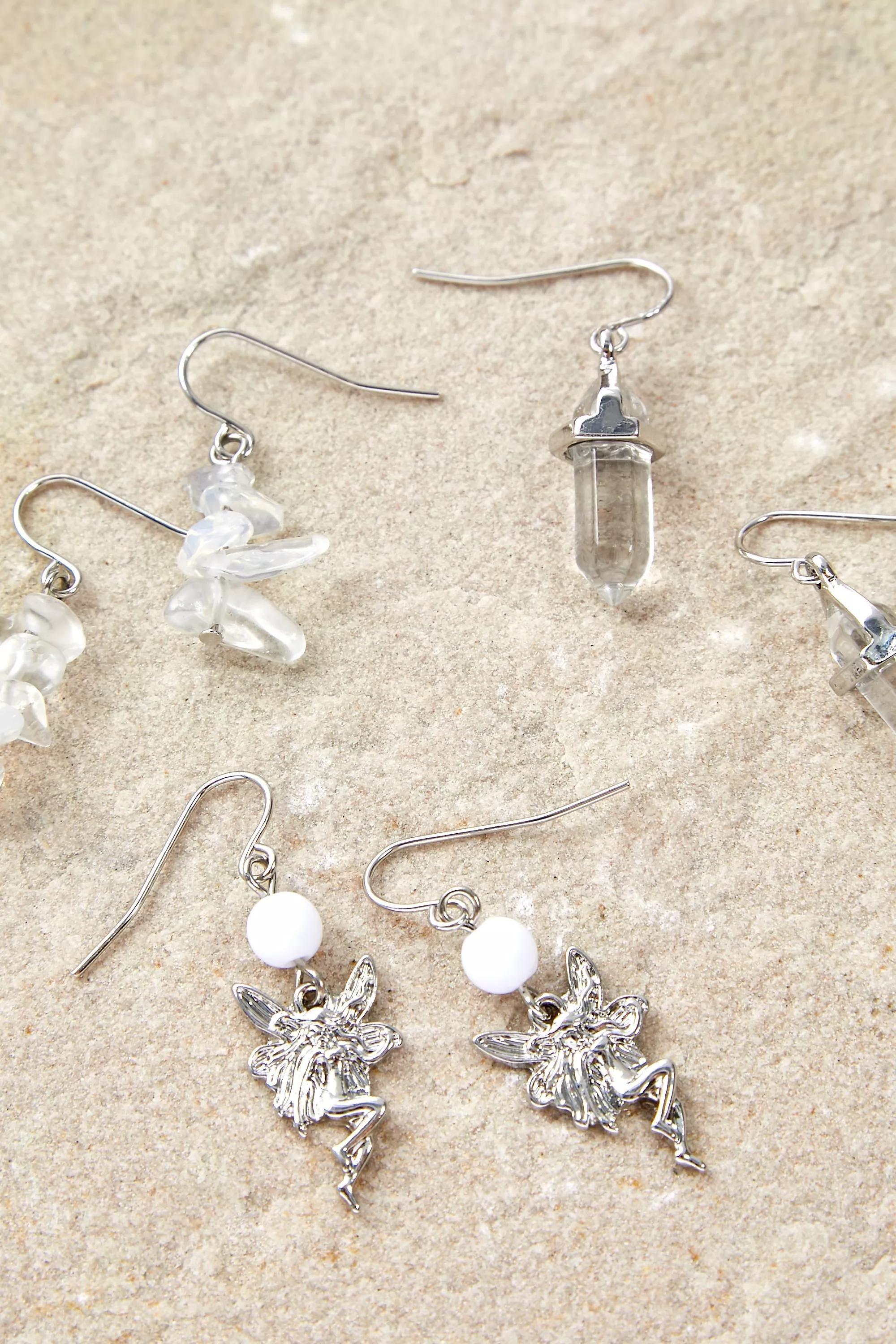 Silver Crystal Earrings, Set Of 3, , large image number 1