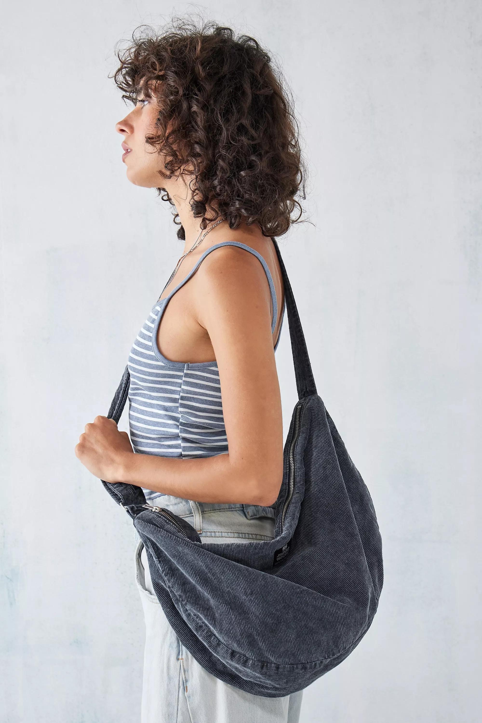 Black Slouchy Corduroy Crossbody Bag, BLK, large image number 0