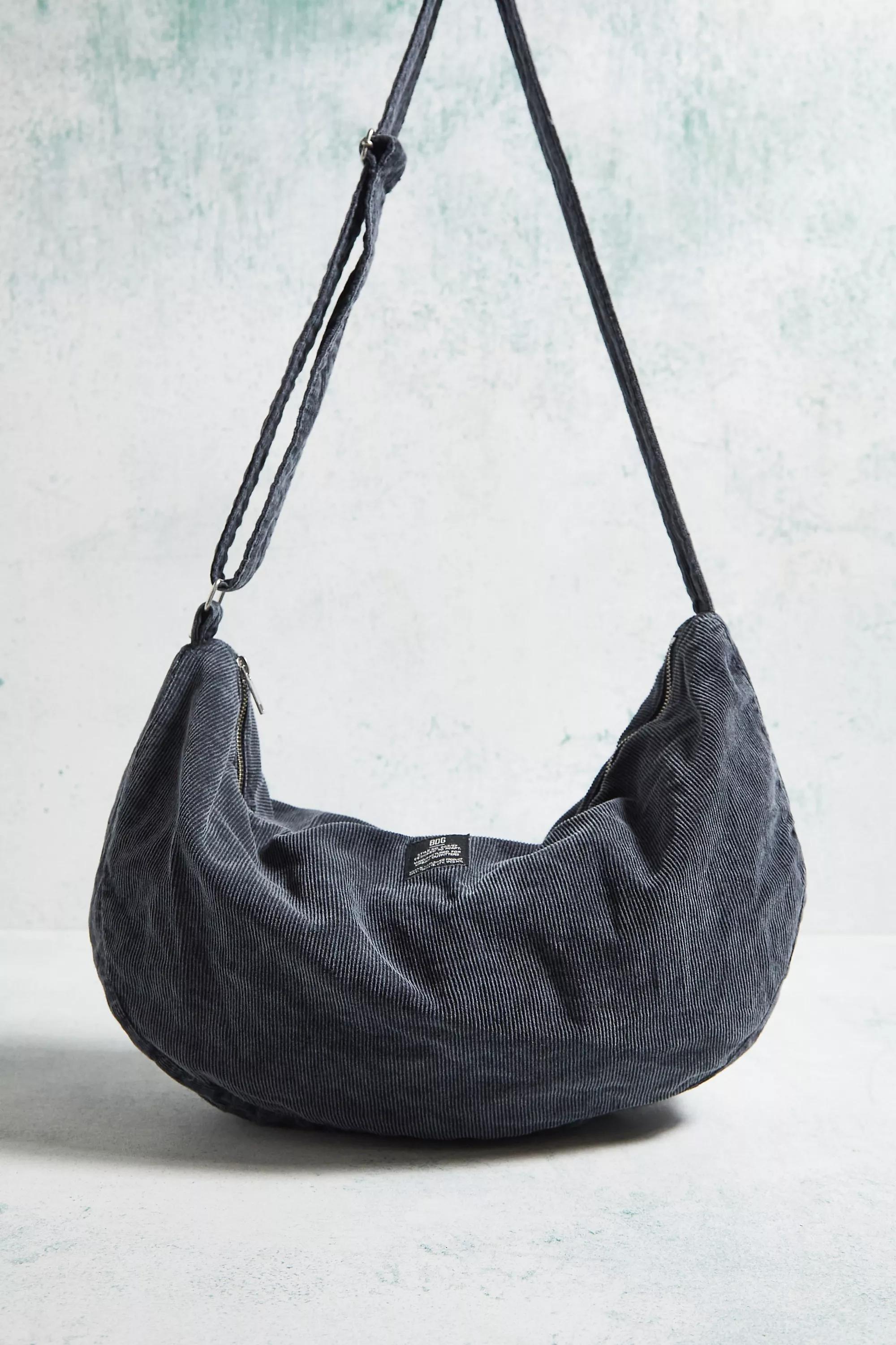 Black Slouchy Corduroy Crossbody Bag, BLK, large image number 1